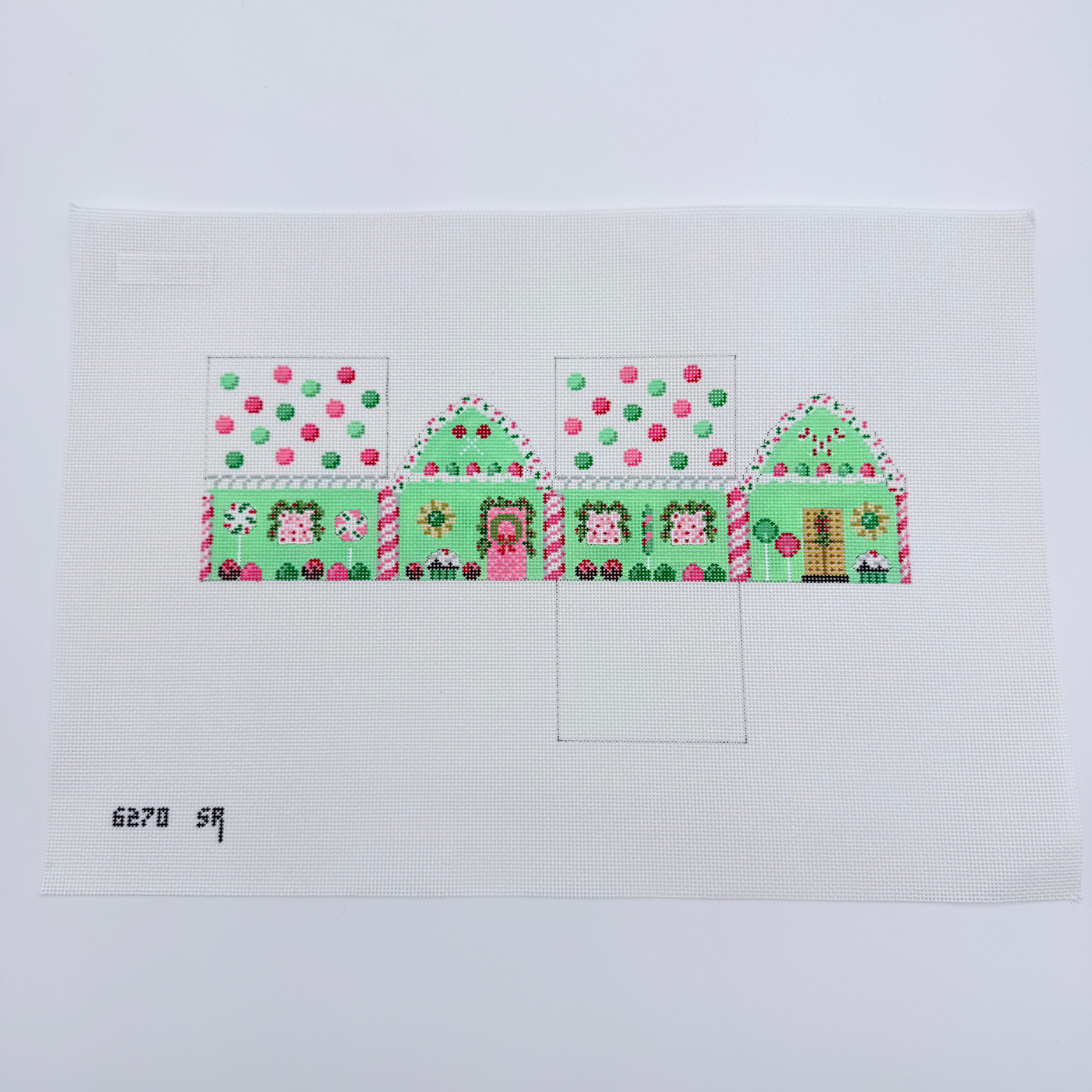 3D Pink and Green Mints House Canvas - KC Needlepoint