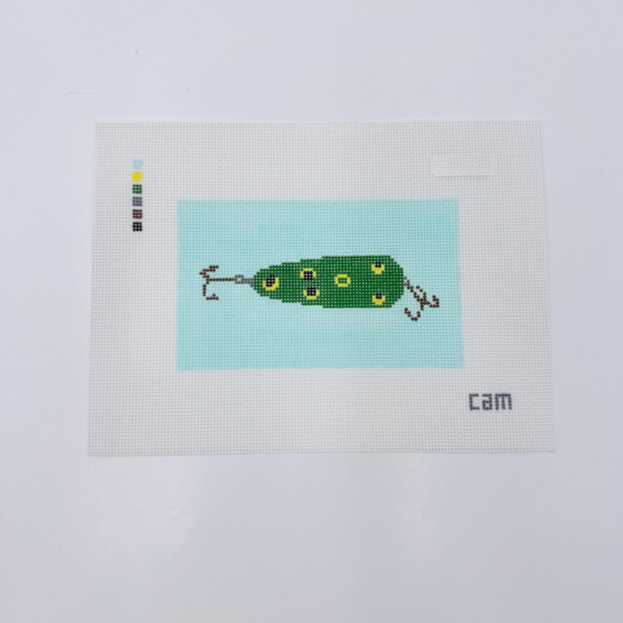 Green Fishing Lure Canvas - KC Needlepoint