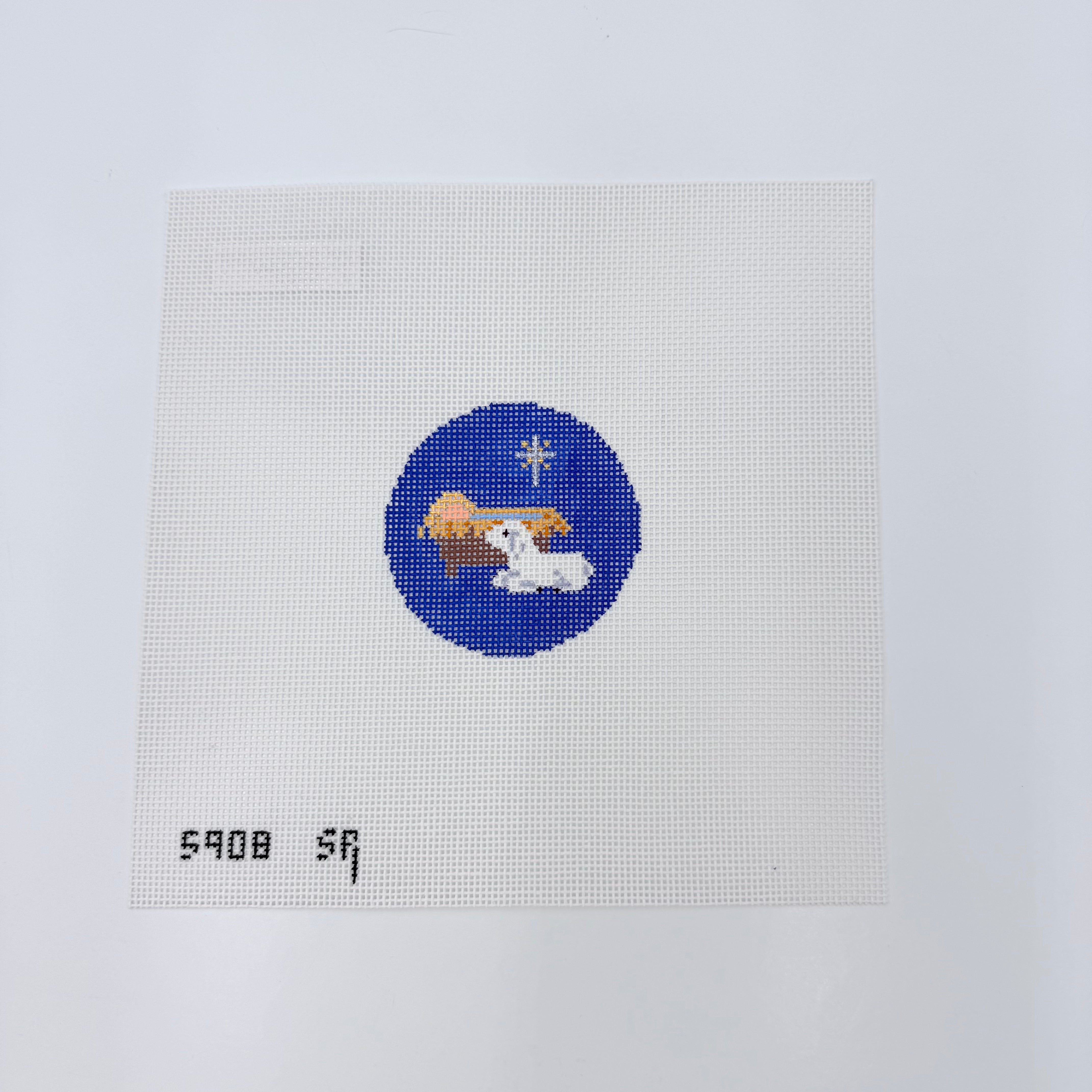 Creche with Lamb Round Canvas - KC Needlepoint