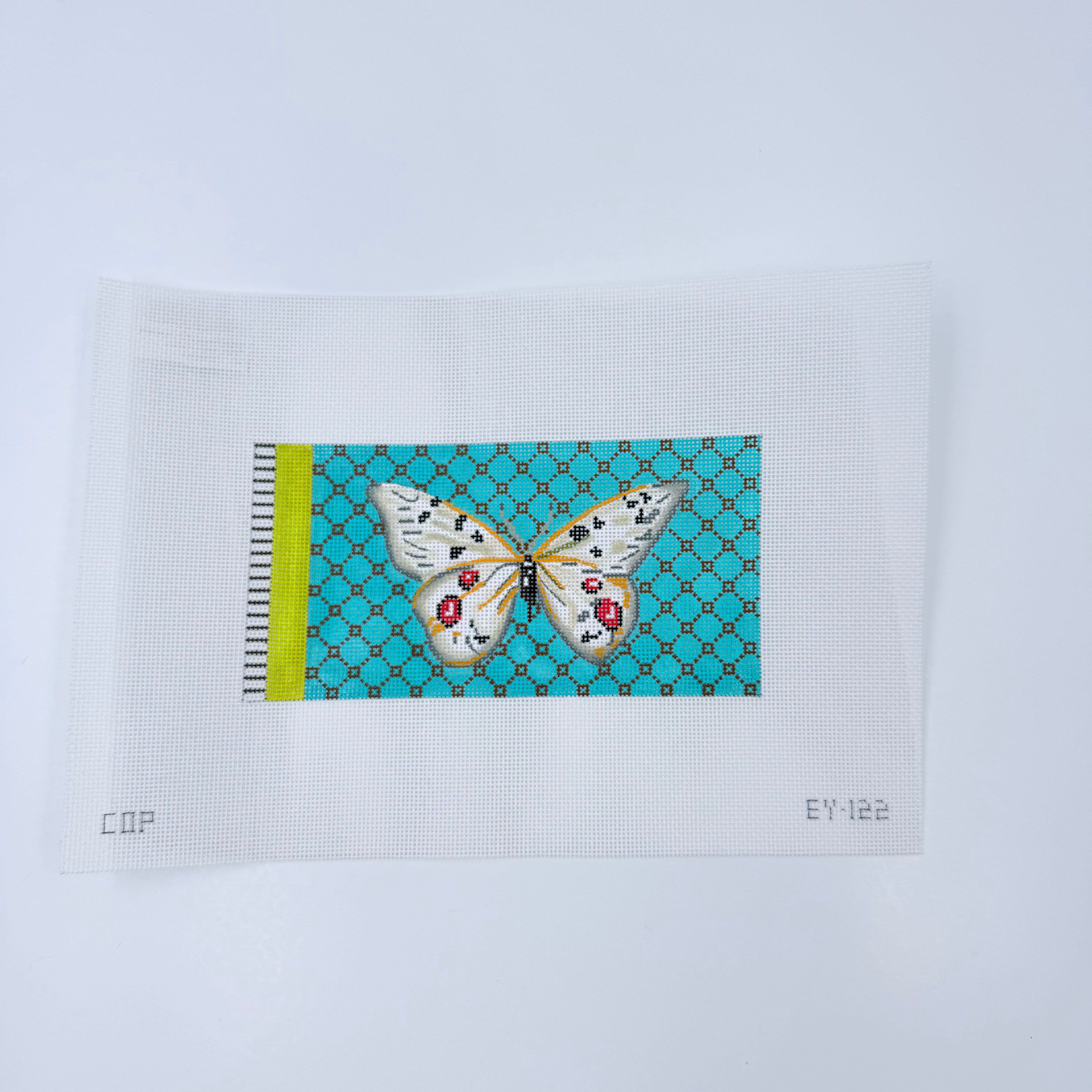Butterfly on Turquoise Eyeglass Case Canvas - KC Needlepoint