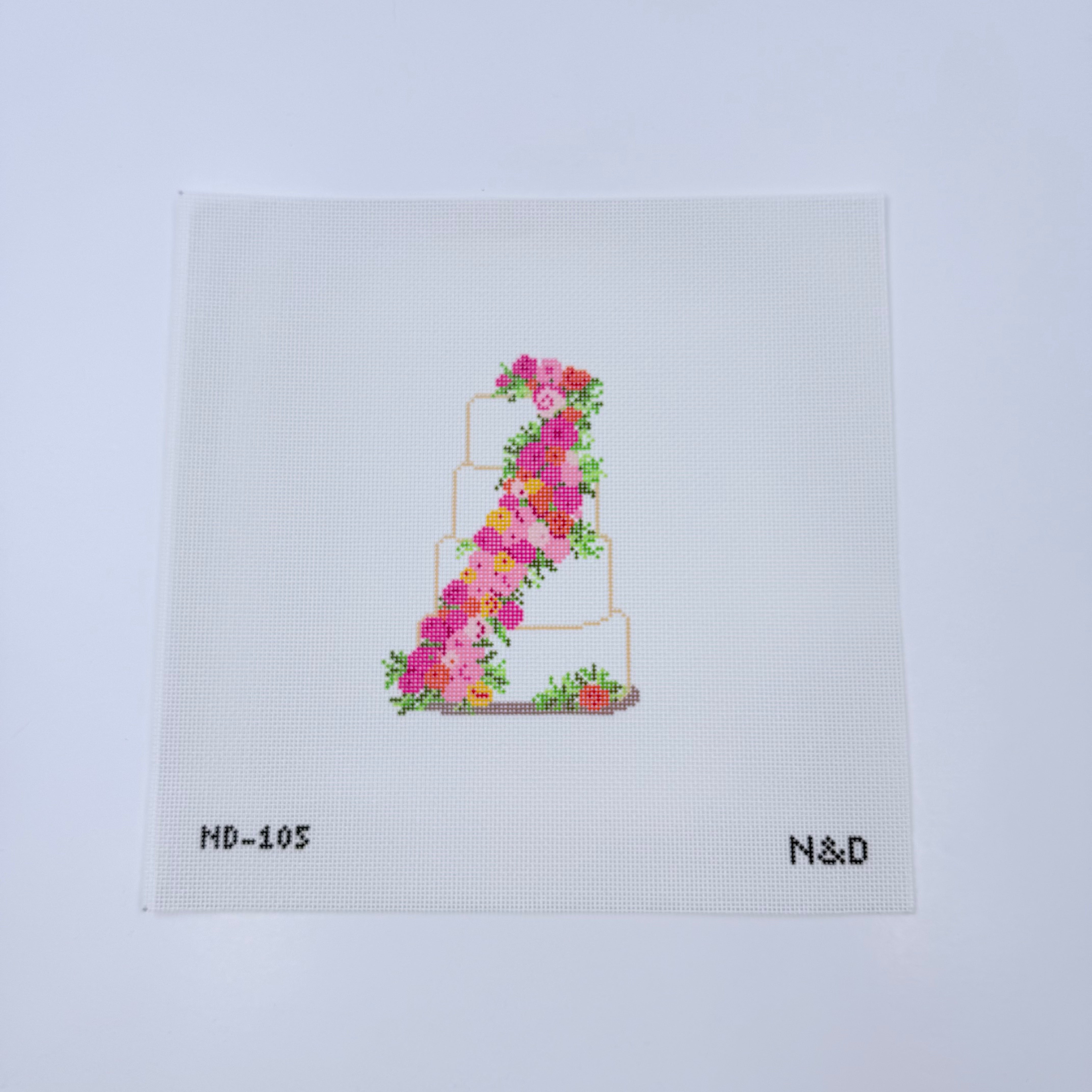 Pink Flowers Wedding Cake Canvas - KC Needlepoint