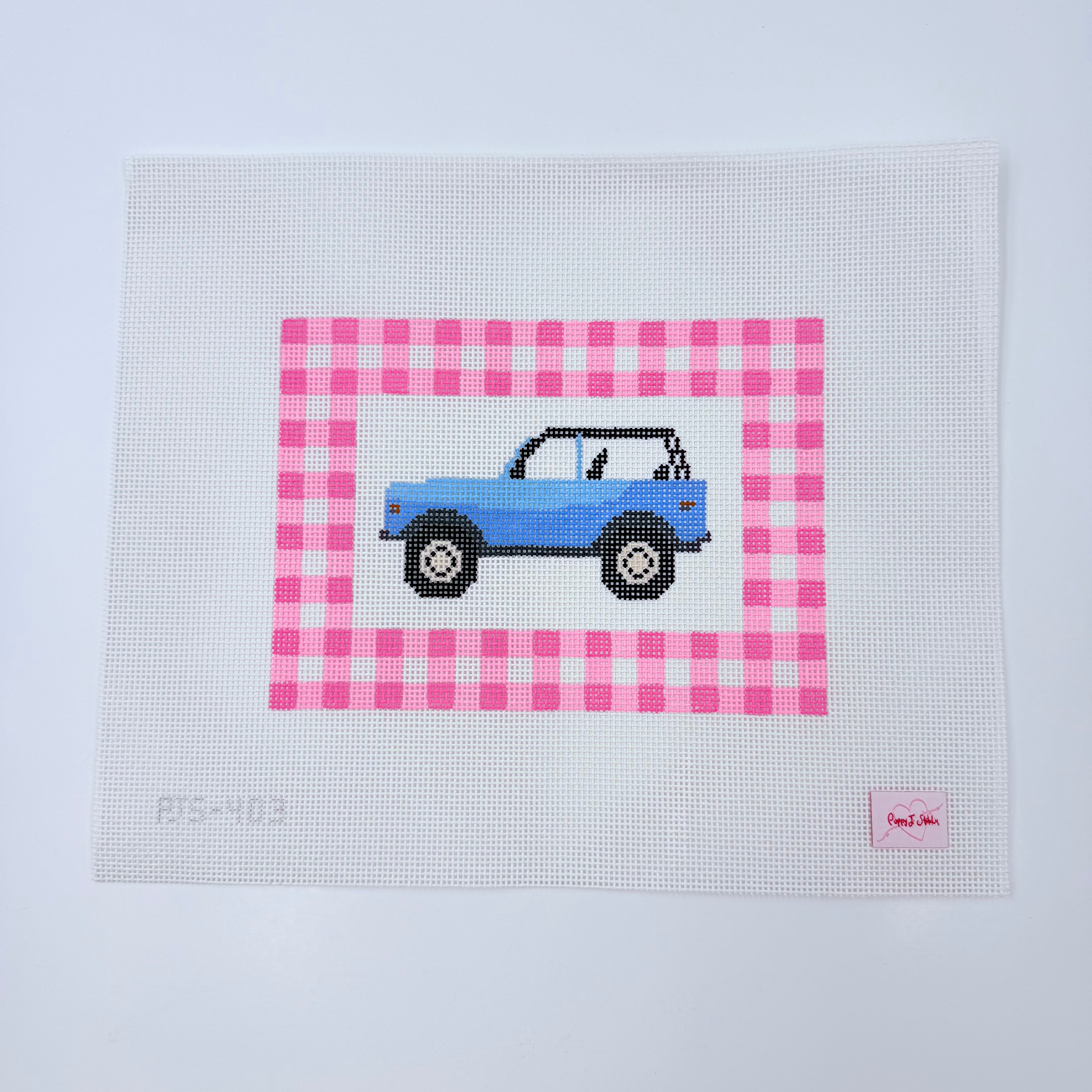 Pink Gingham SUV Canvas - KC Needlepoint