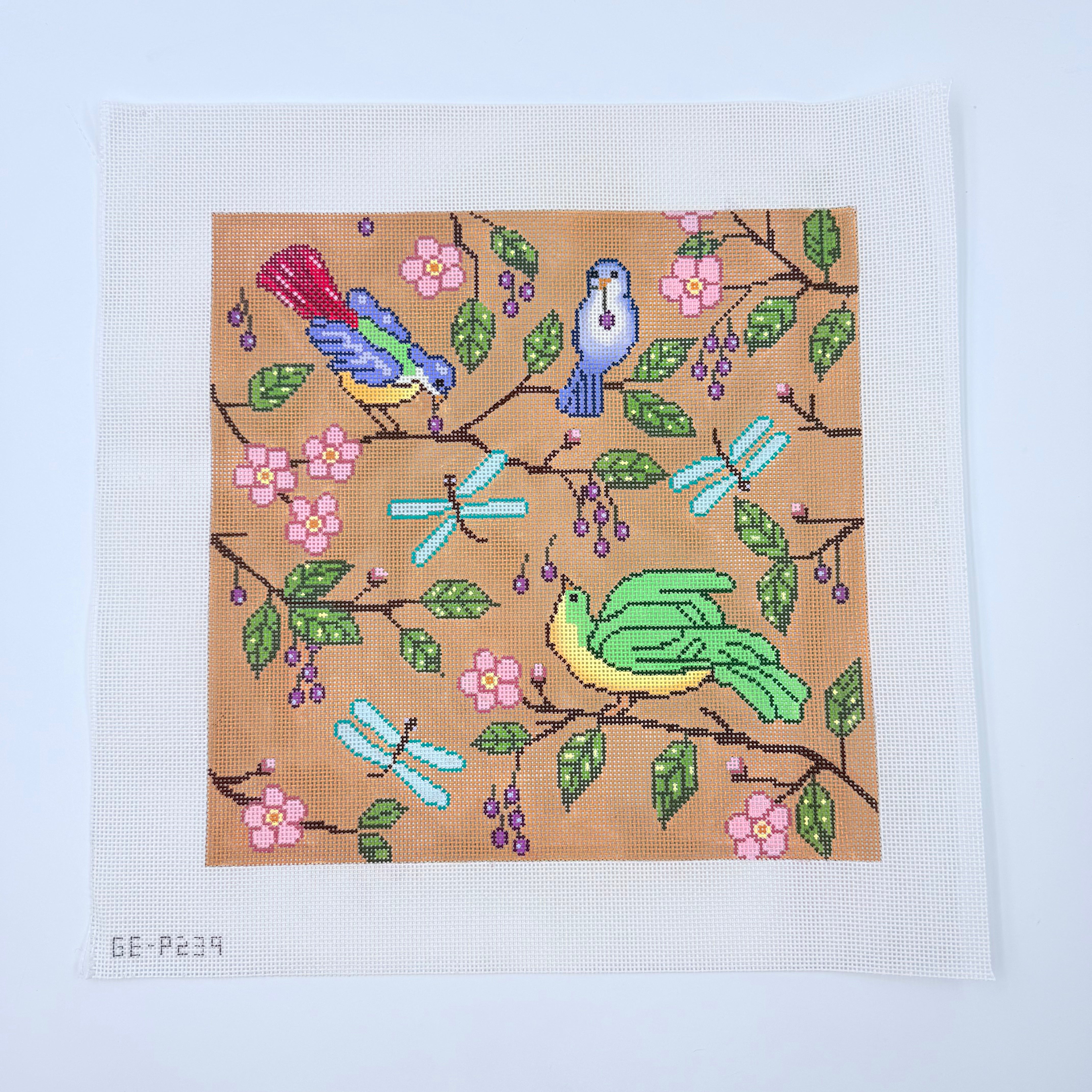 Birds on Brown Pillow Canvas - KC Needlepoint