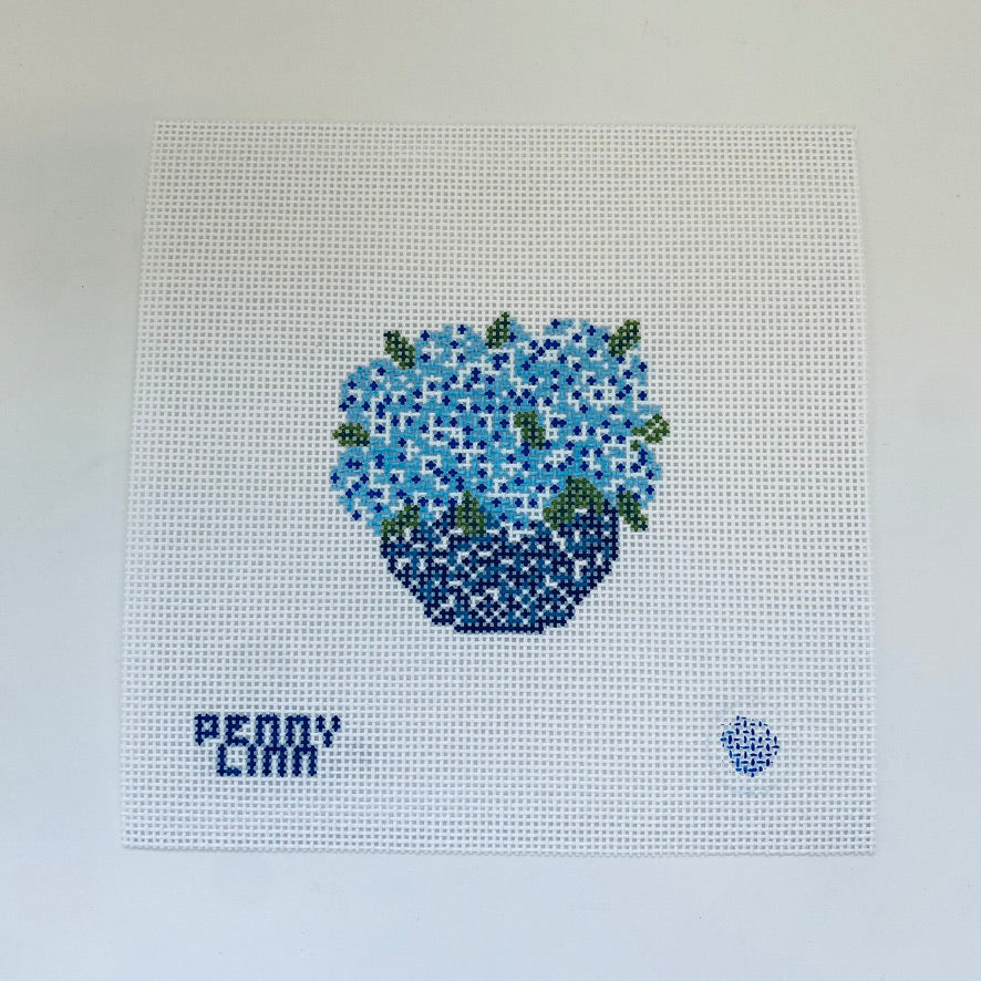 Ginger Jar Blue Hydrangeas Canvas - KC Needlepoint