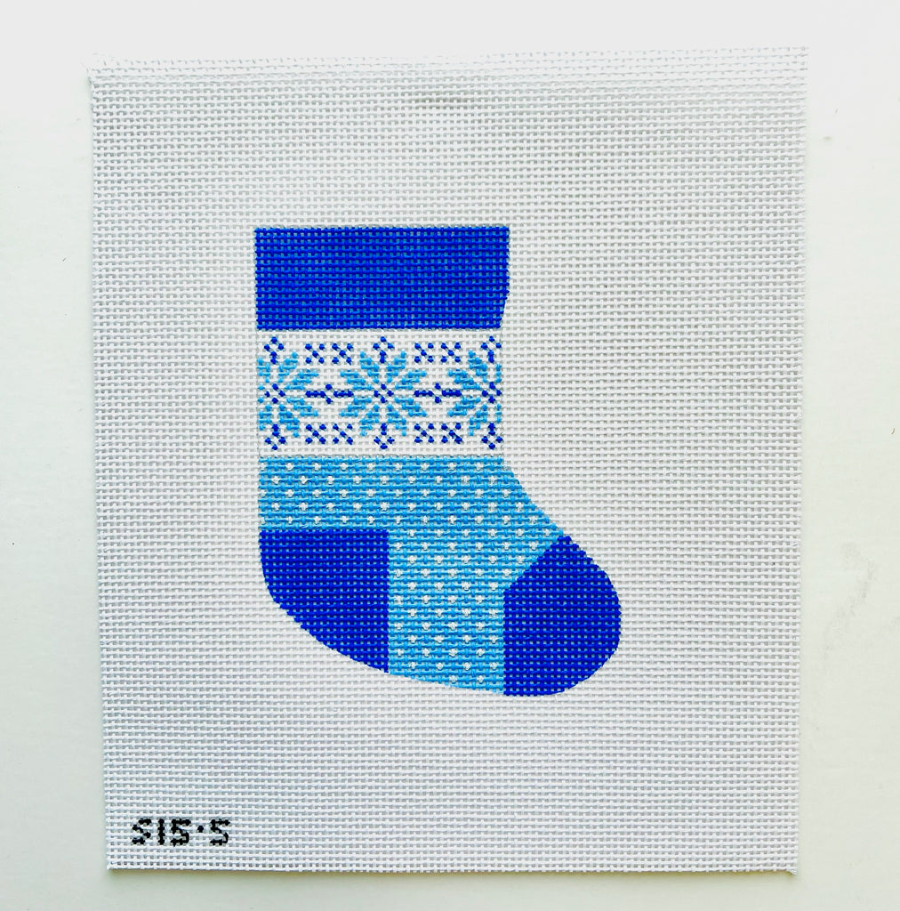 Royal Blue Snowflake Mini Sock Canvas - KC Needlepoint