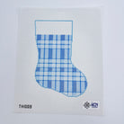 Blue and White Plaid Midsize Stocking Canvas - KC Needlepoint