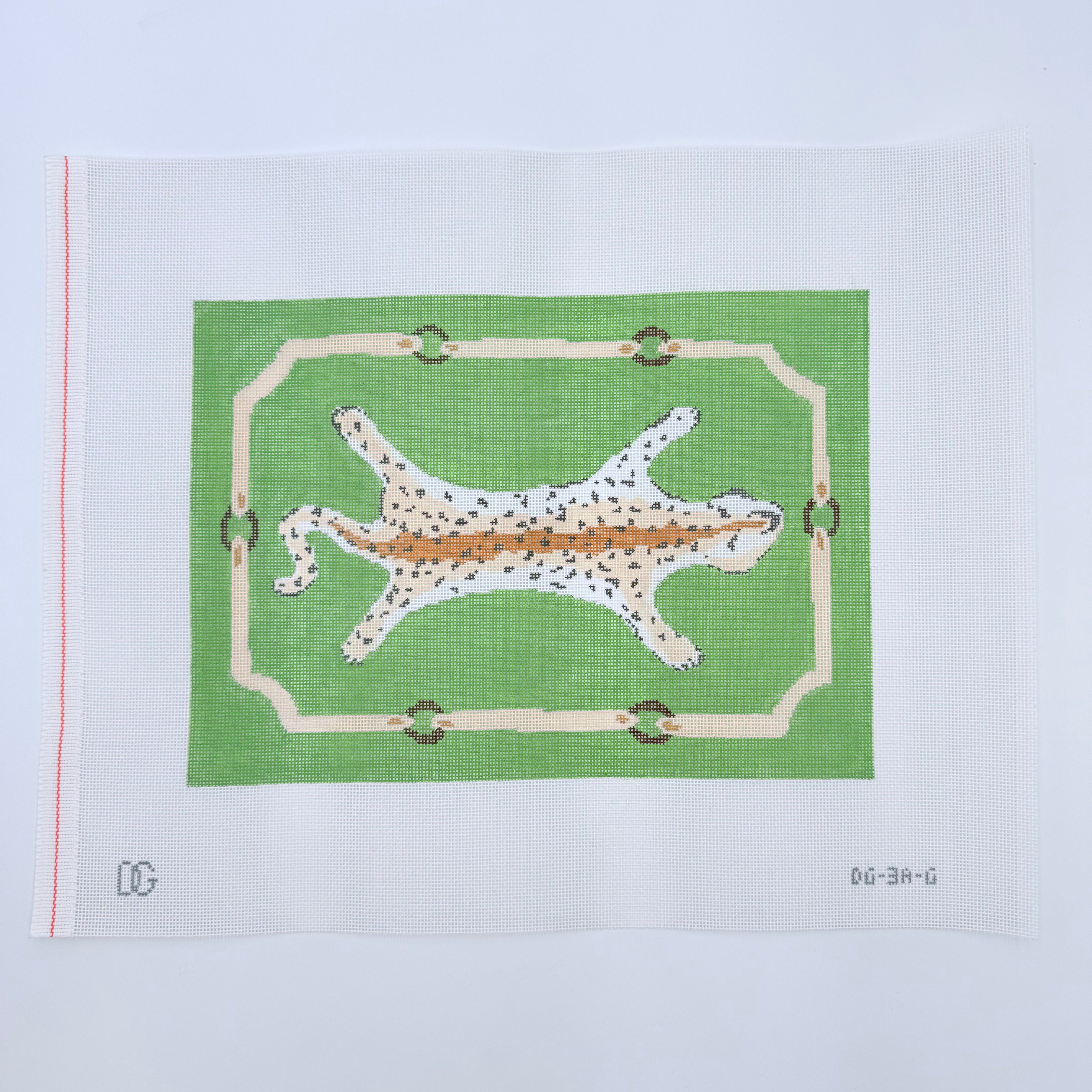 Leopard in Green Clutch Canvas - KC Needlepoint