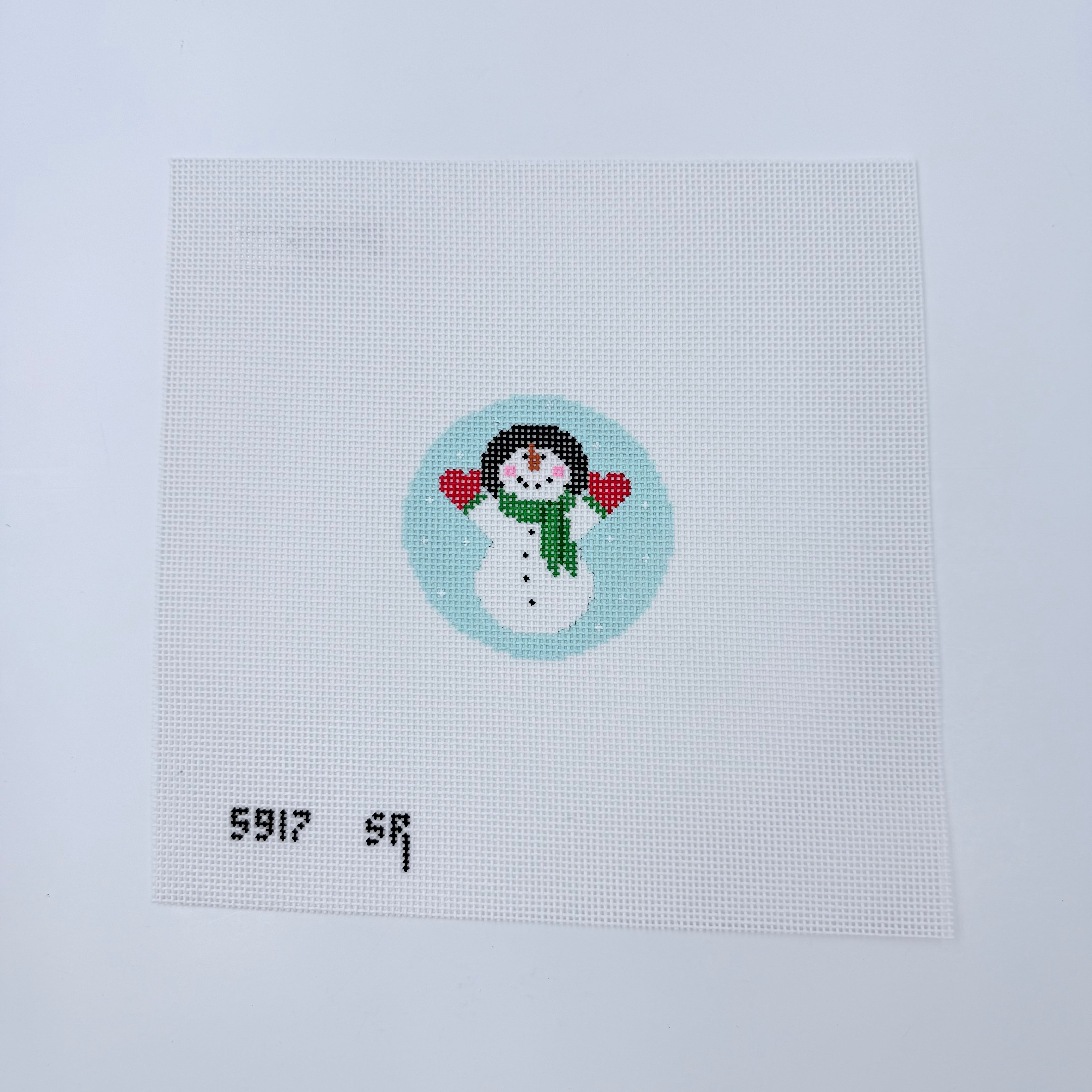 Snowman Looking Up Round Canvas - KC Needlepoint