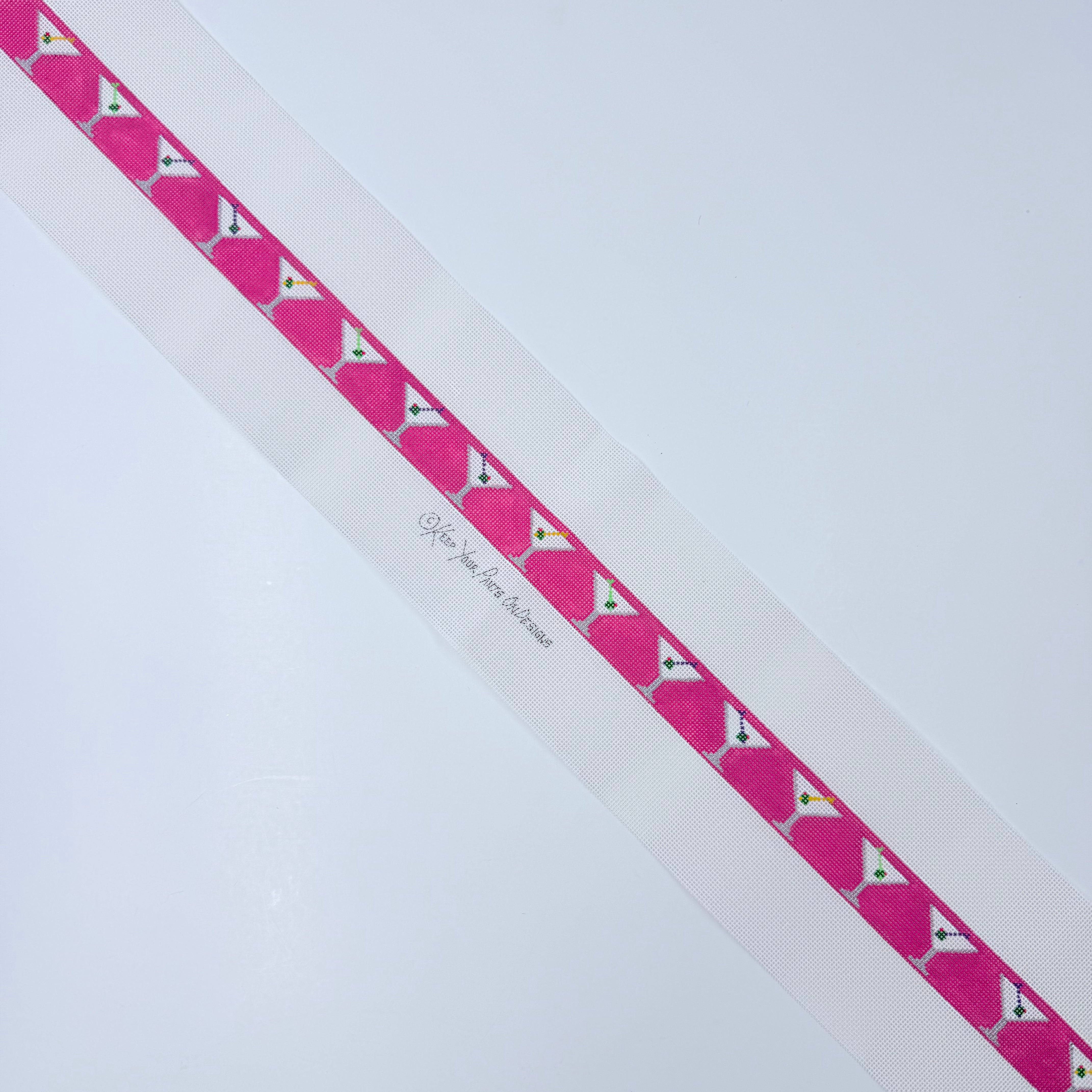 Martini Glasses on Pink Belt - KC Needlepoint