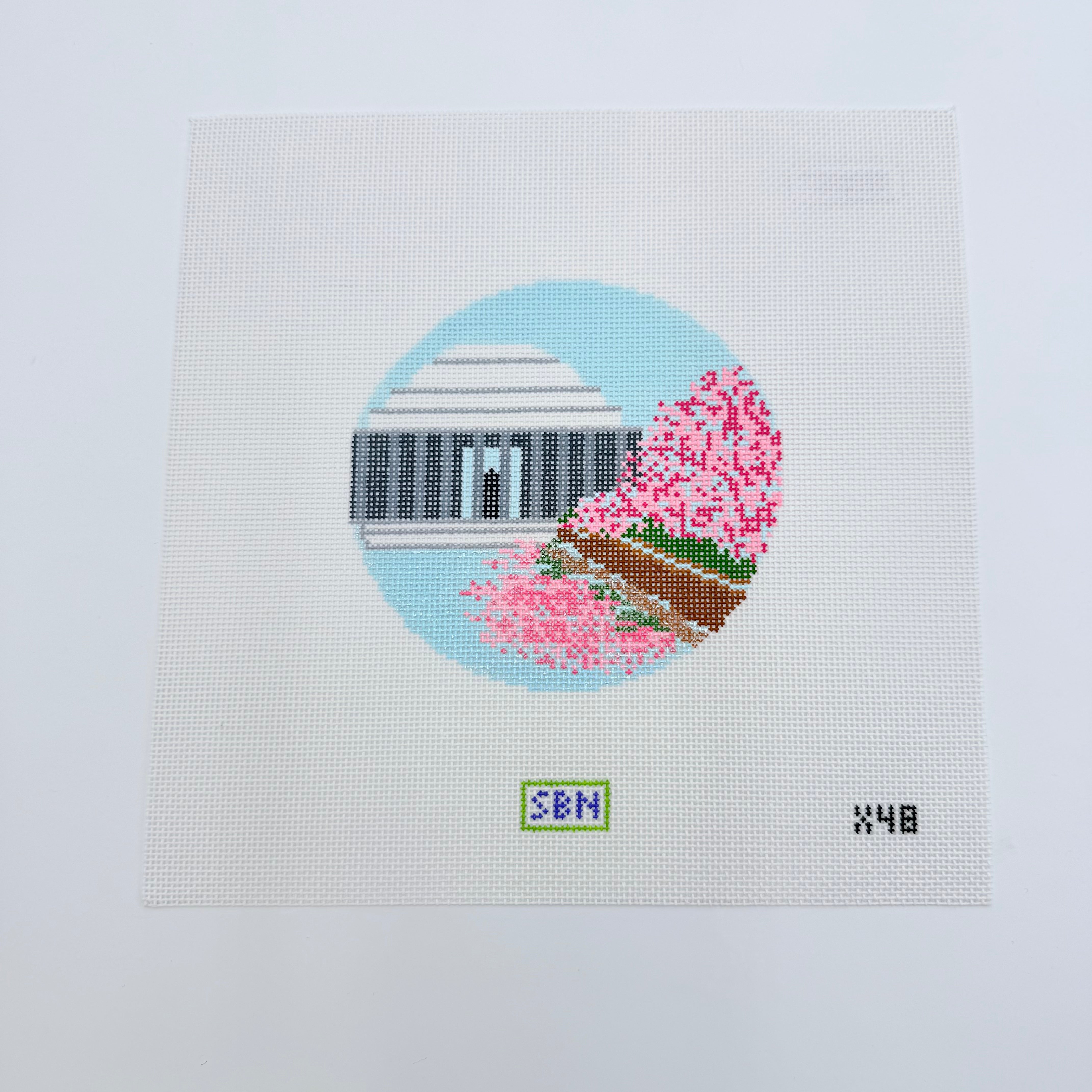 Jefferson Memorial with Cherry Blossoms Canvas - KC Needlepoint