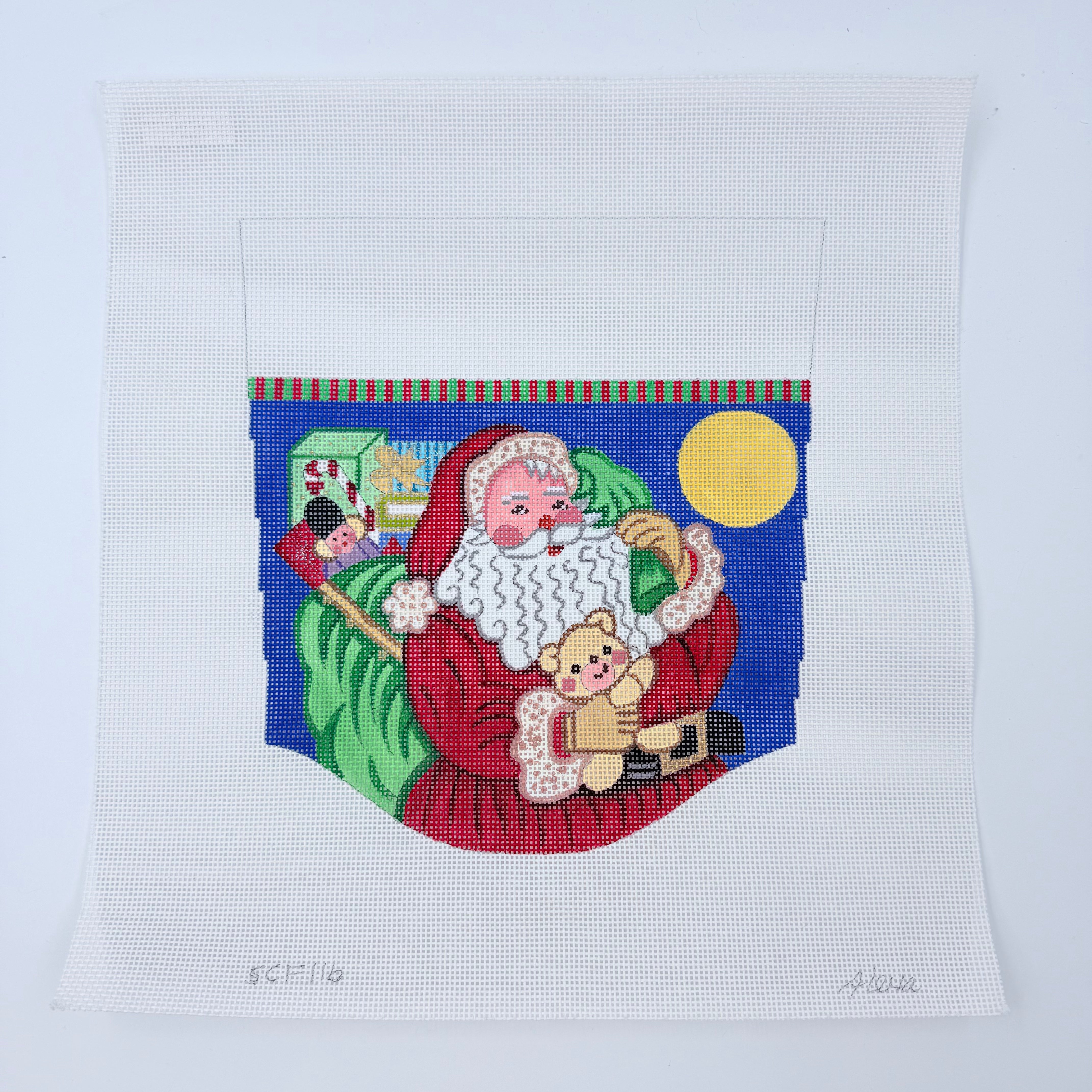 Santa with Moon Stocking Cuff Canvas - KC Needlepoint