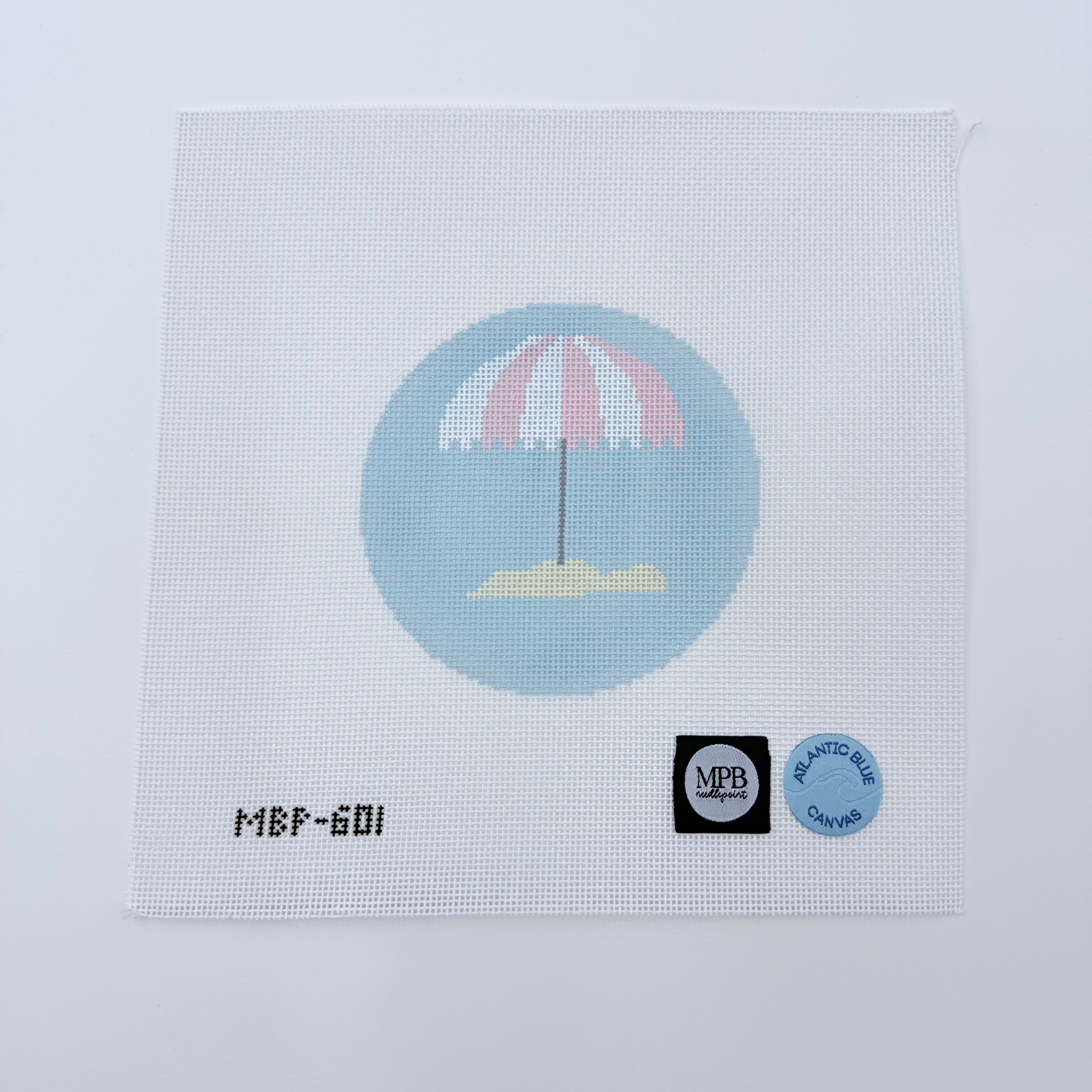 Pink Beach Umbrella Round Canvas - KC Needlepoint