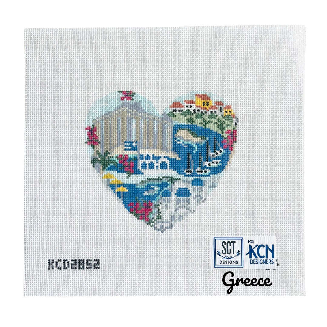 Greece Heart Needlepoint Canvas - KC Needlepoint