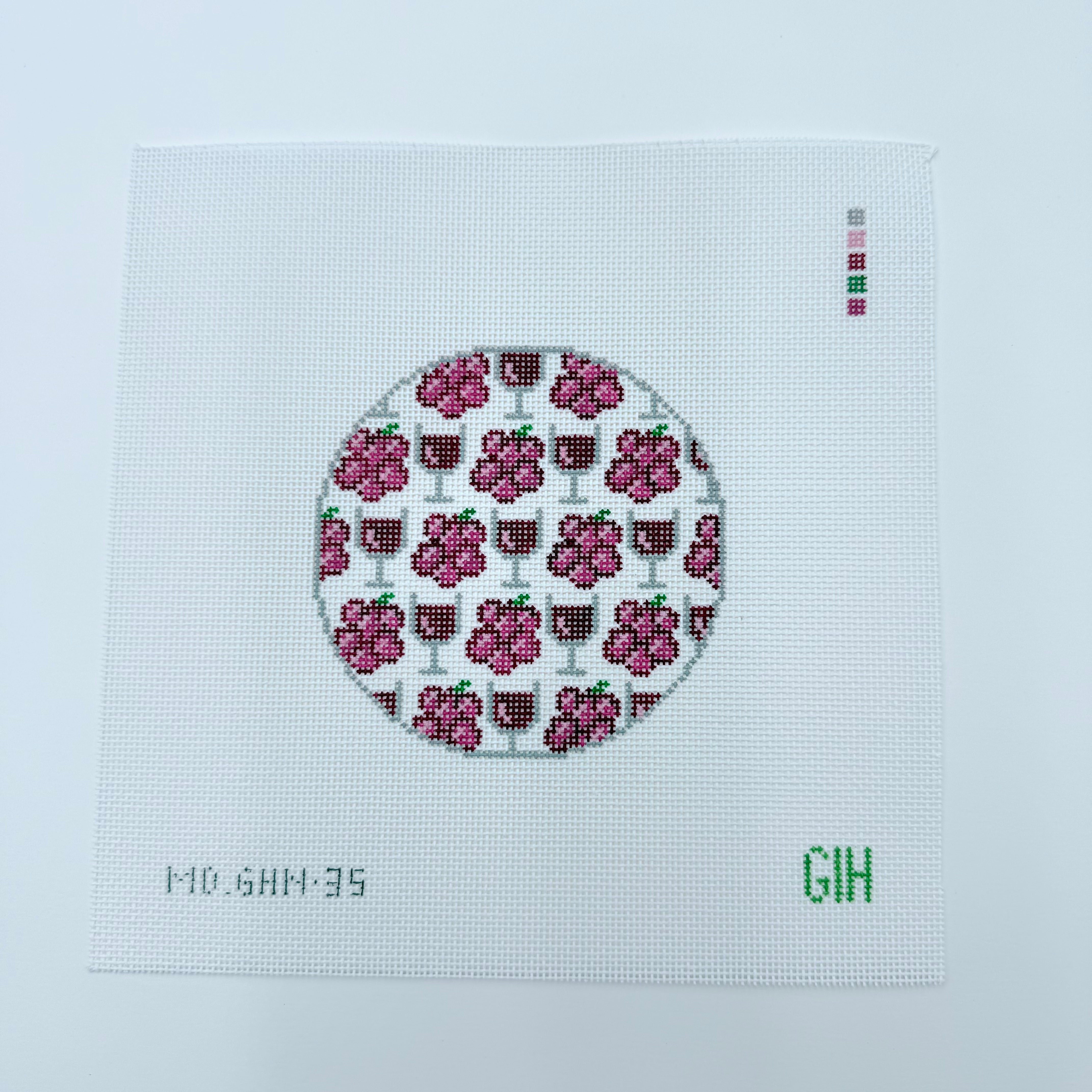 Red Wine Round Canvas - KC Needlepoint