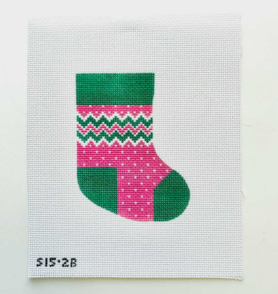 Pink and Green Mini Sock Canvas - KC Needlepoint