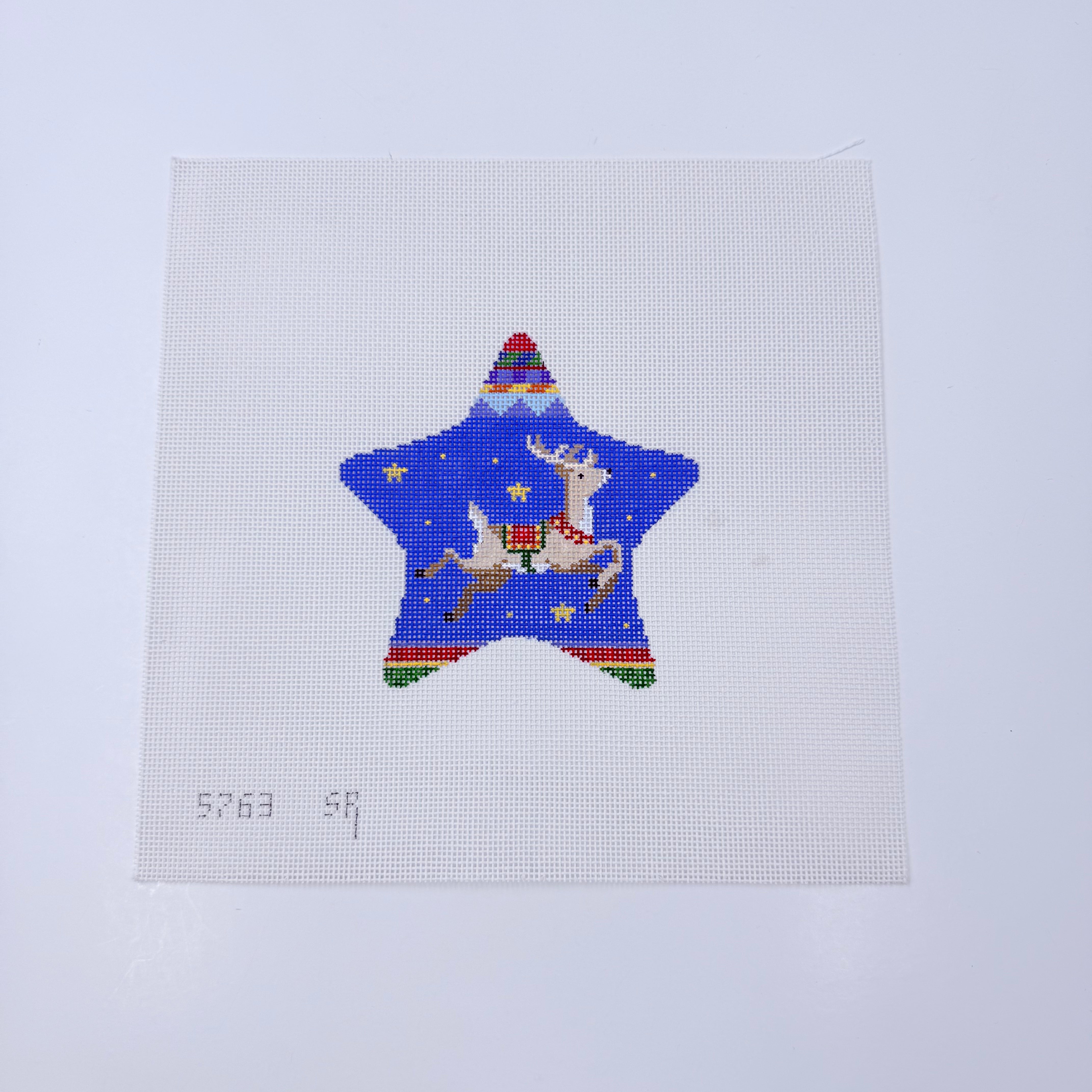 Flying Reindeer Star Canvas - KC Needlepoint