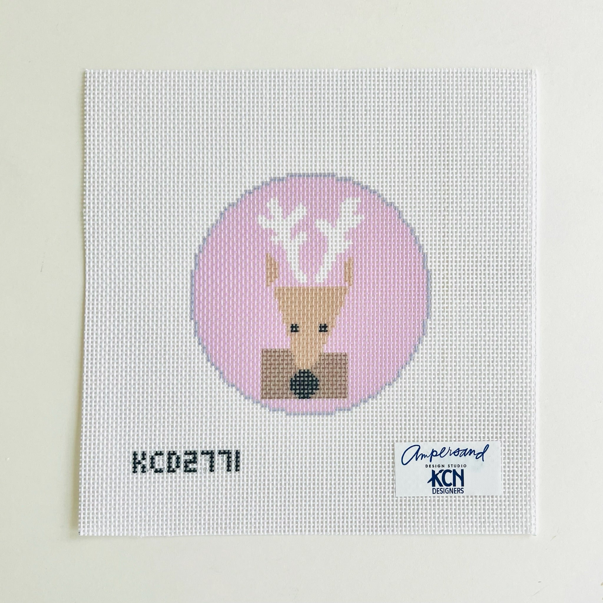Pink Reindeer Round Needlepoint Canvas - KC Needlepoint