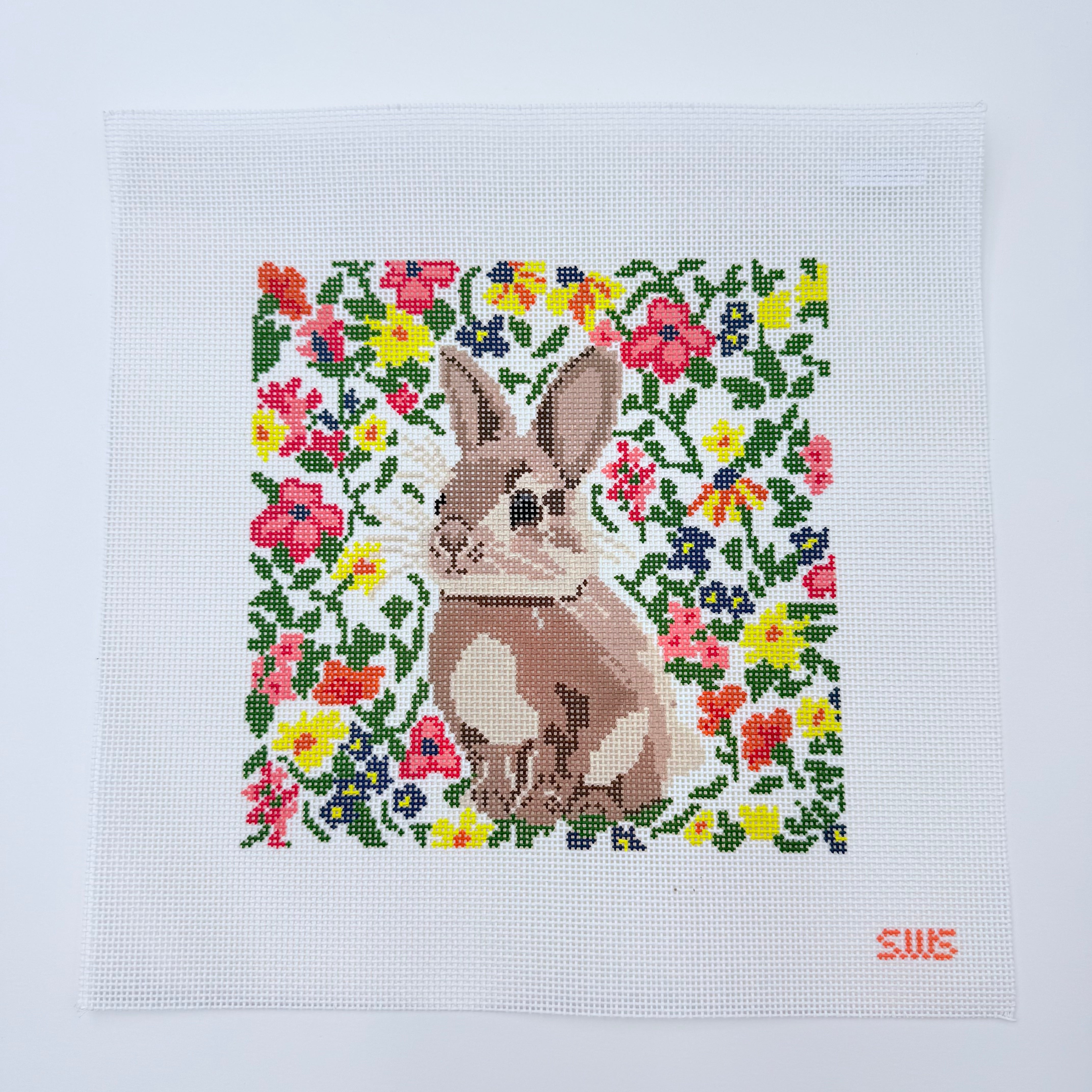 Floral Bunny Canvas - KC Needlepoint