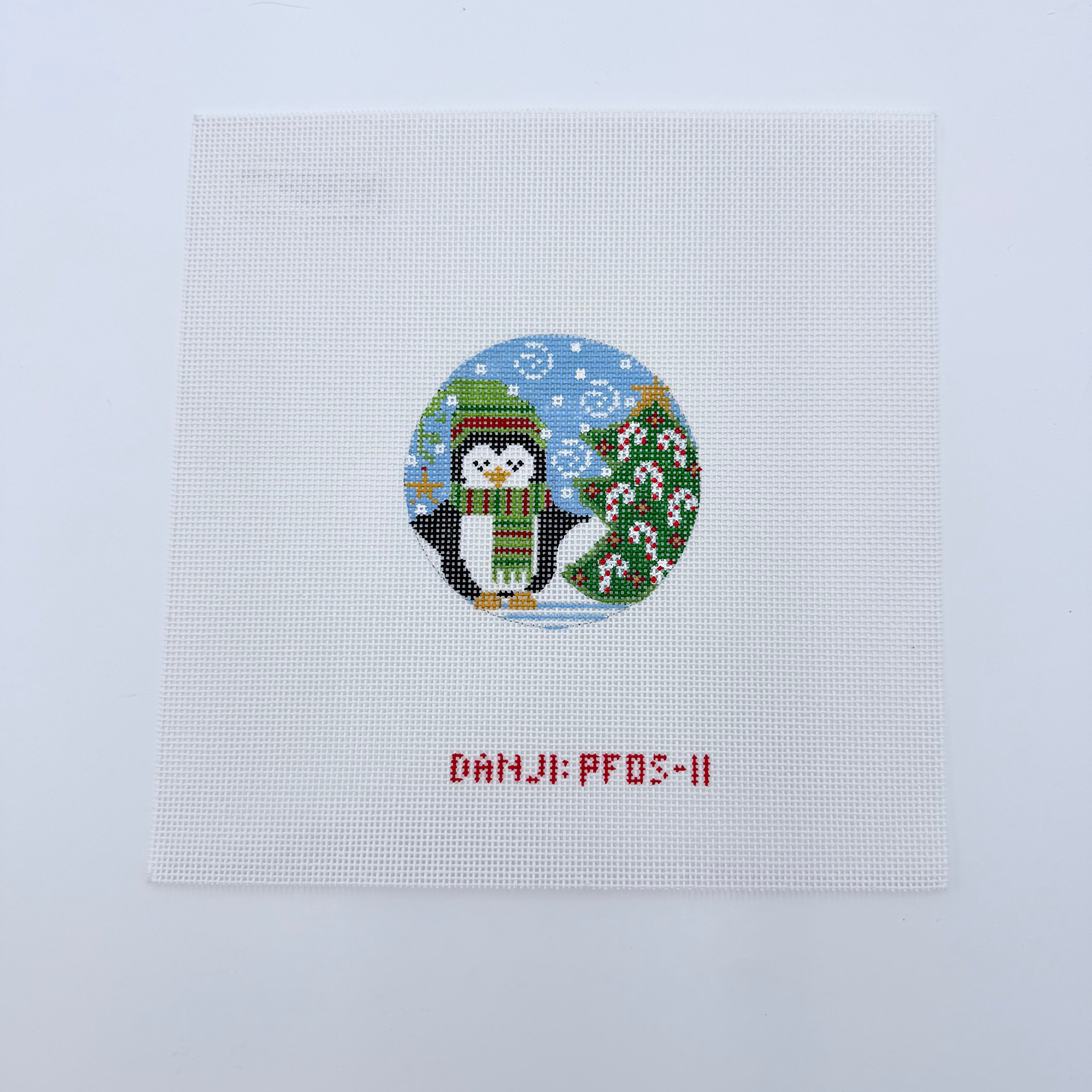 Christmas Tree Penguin Ornament Canvas - KC Needlepoint