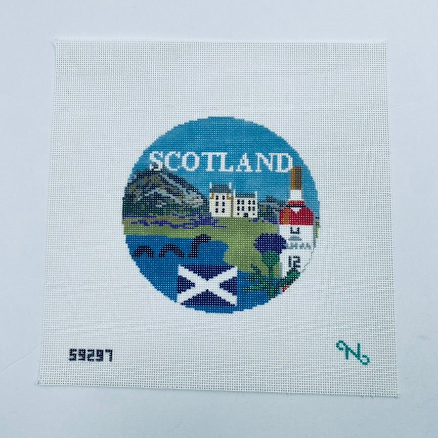 Scotland Travel Round Canvas - KC Needlepoint
