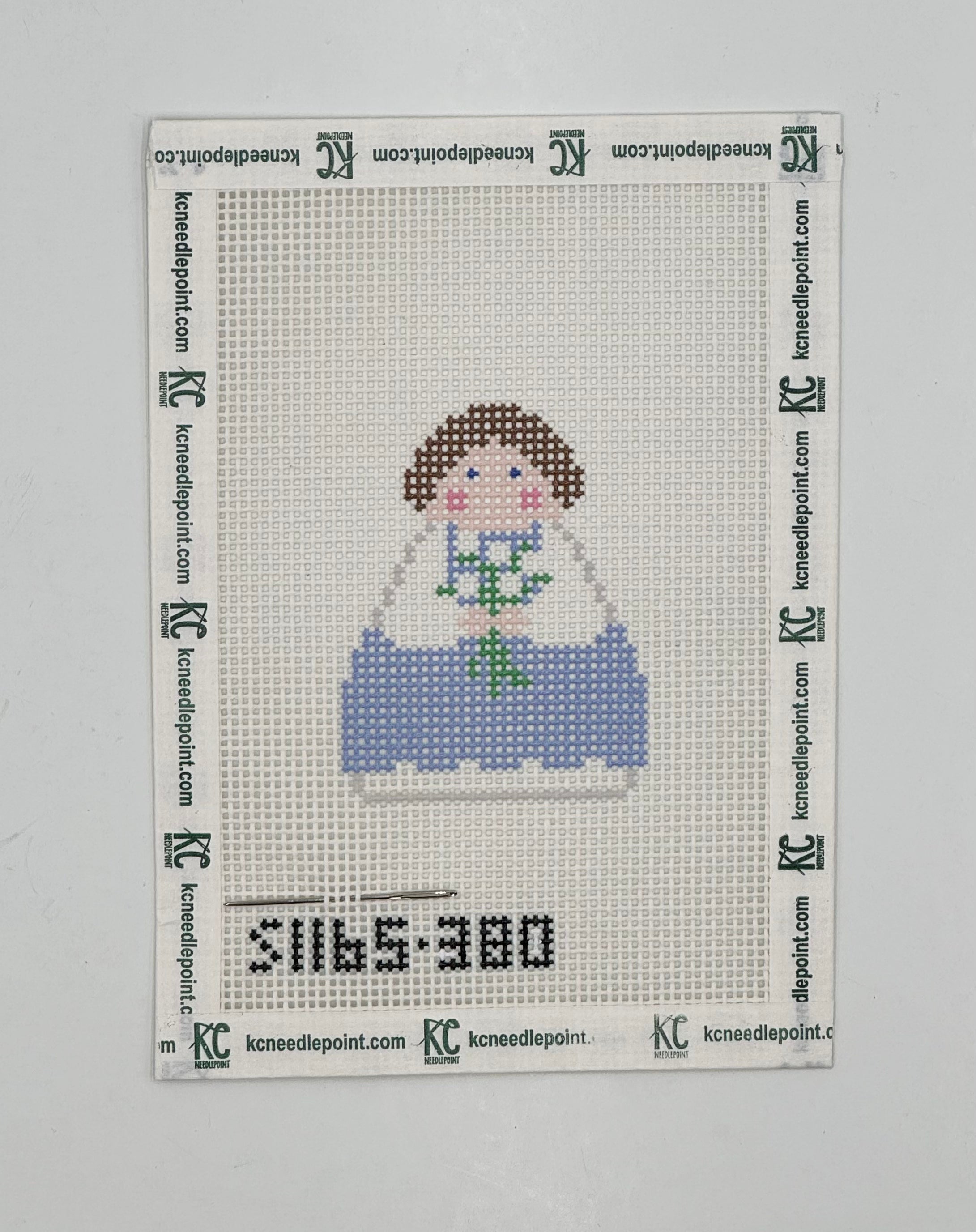 Blue Angel with White Flowers Needlepoint Canvas - KC Needlepoint