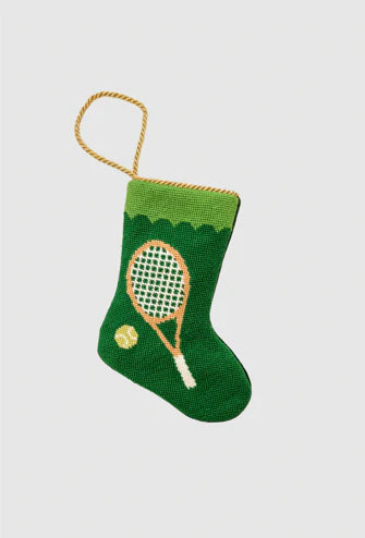 Finished Bauble Stocking:  Grand Slam Tennis Racquets in Green - KC Needlepoint