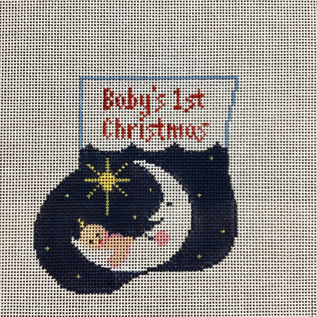 Baby's First Christmas Mini Sock Canvas - KC Needlepoint