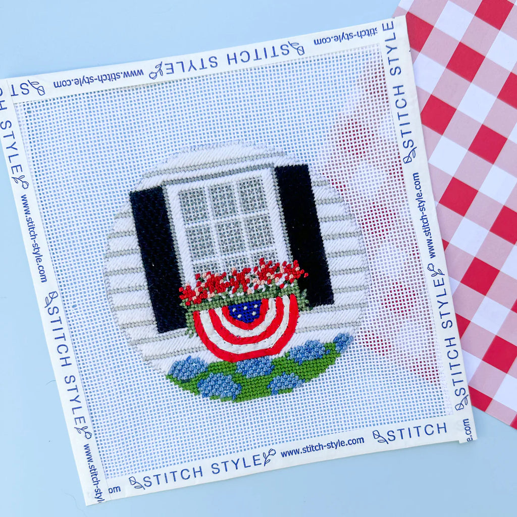Patriotic Window with Bunting Canvas - KC Needlepoint