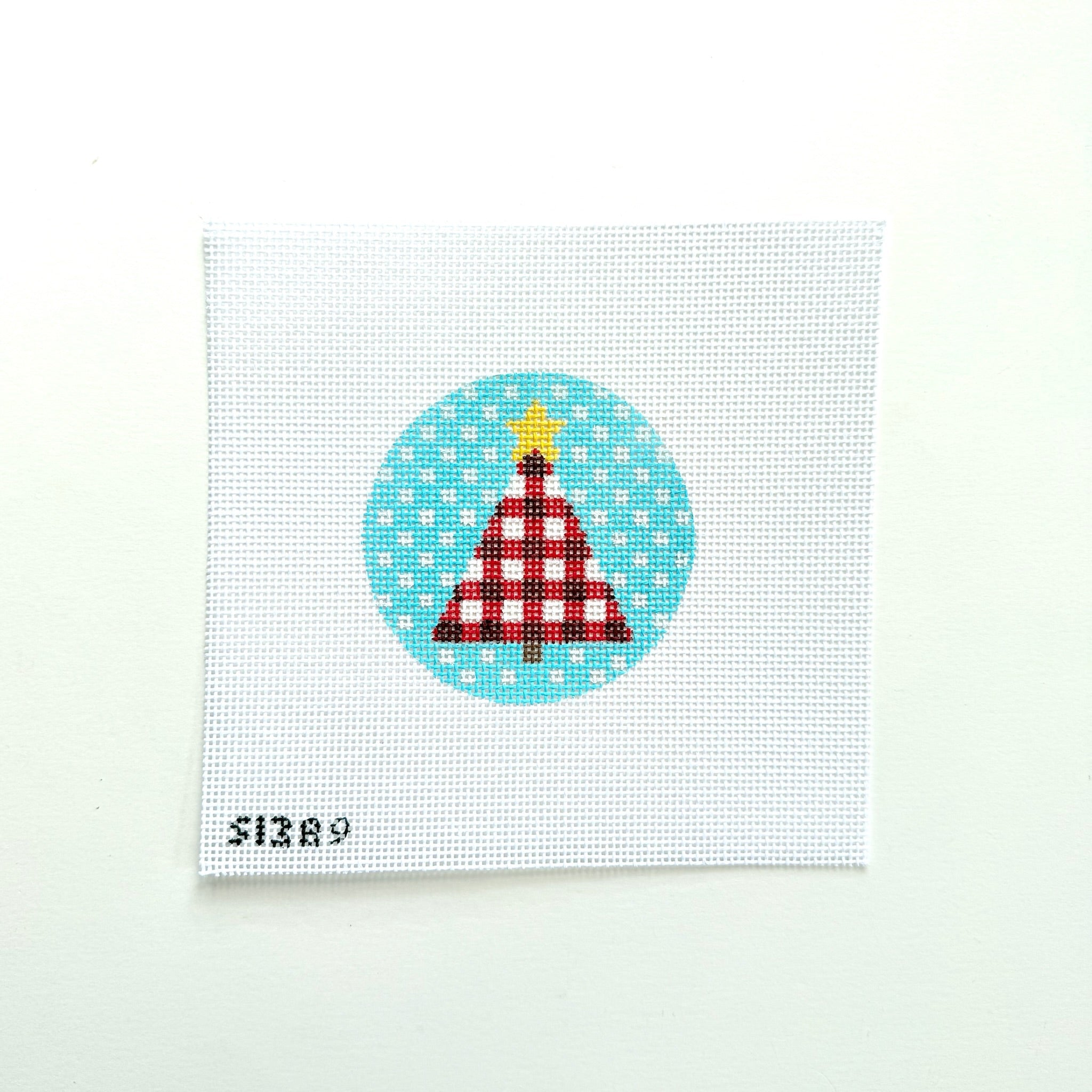 Red and White Plaid Tree on Dots Needlepoint Canvas - KC Needlepoint