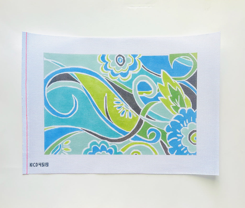 Blue Flowers with Swirls Canvas - KC Needlepoint