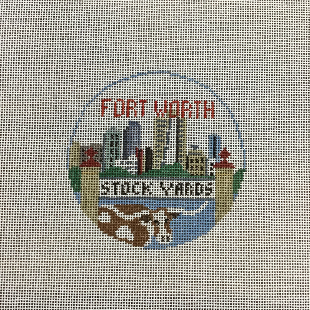 Fort Worth Travel Round Canvas - KC Needlepoint
