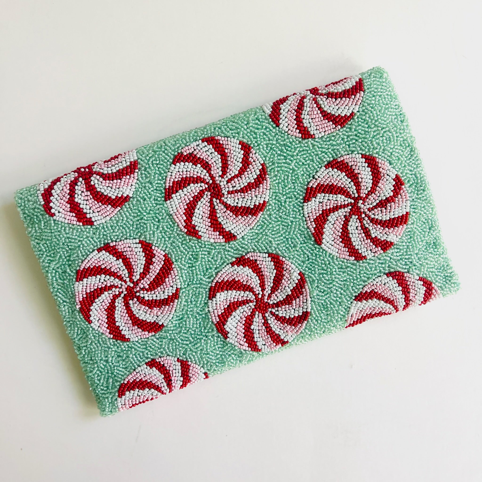 Holiday Peppermint Beaded Clutch - KC Needlepoint