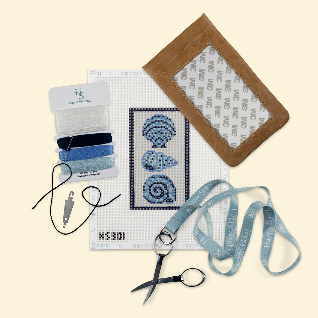Trio of Seashells Eyeglass Case Kit - KC Needlepoint