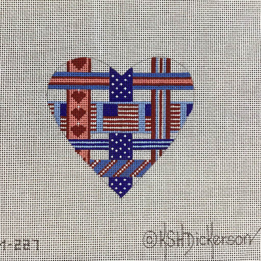 Patriotic Woven Ribbons Heart Needlepoint Canvas - KC Needlepoint