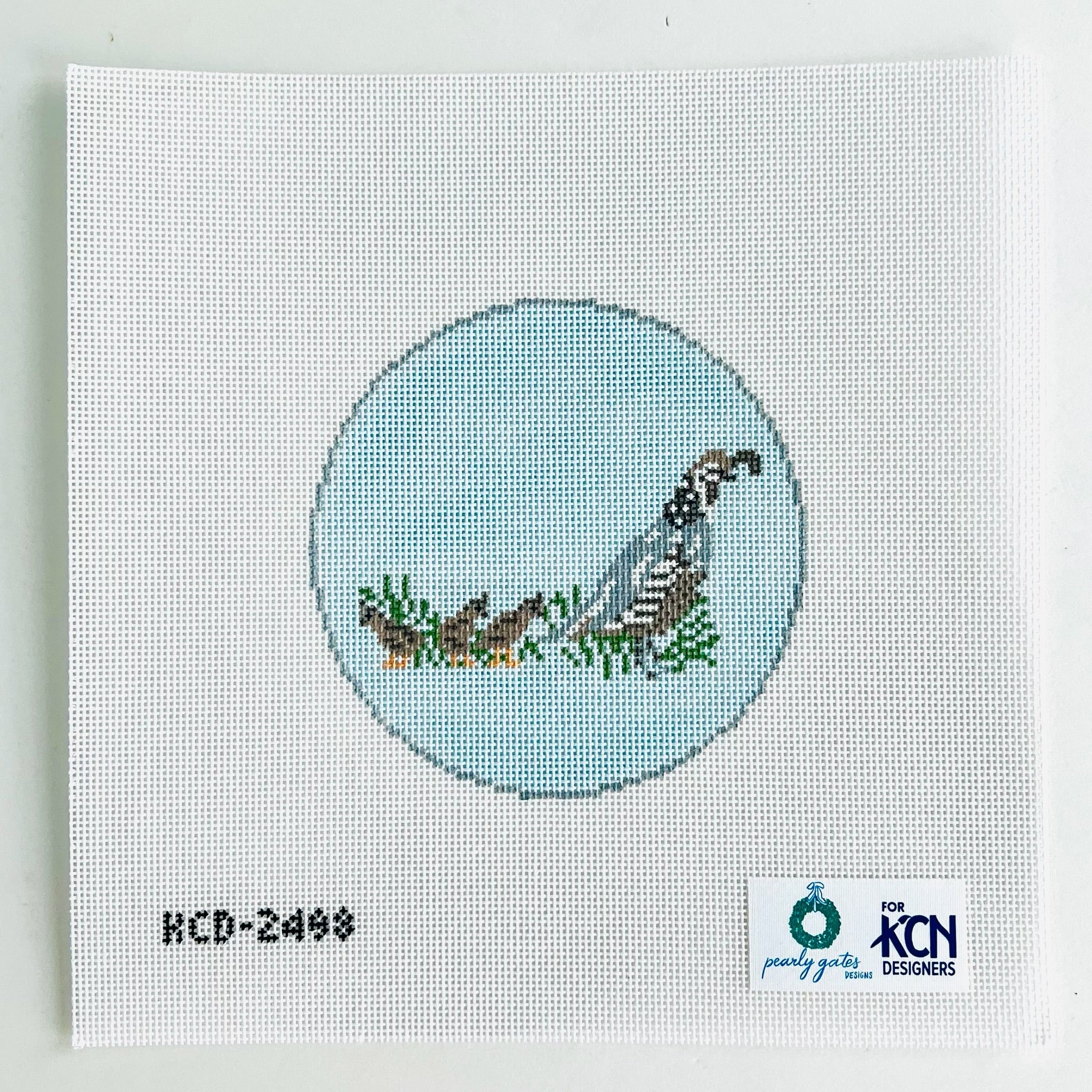 Hunting Quail Round Canvas - KC Needlepoint