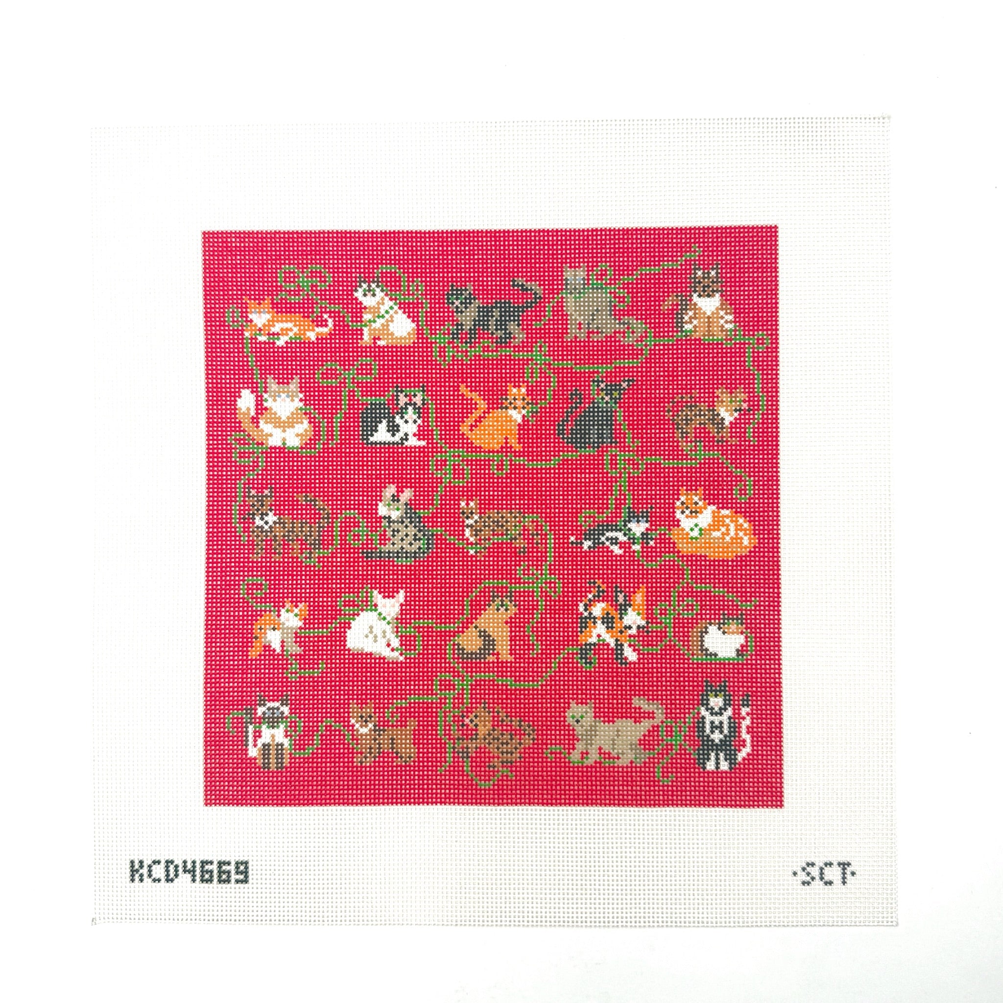 Holiday Cat Square Canvas - KC Needlepoint