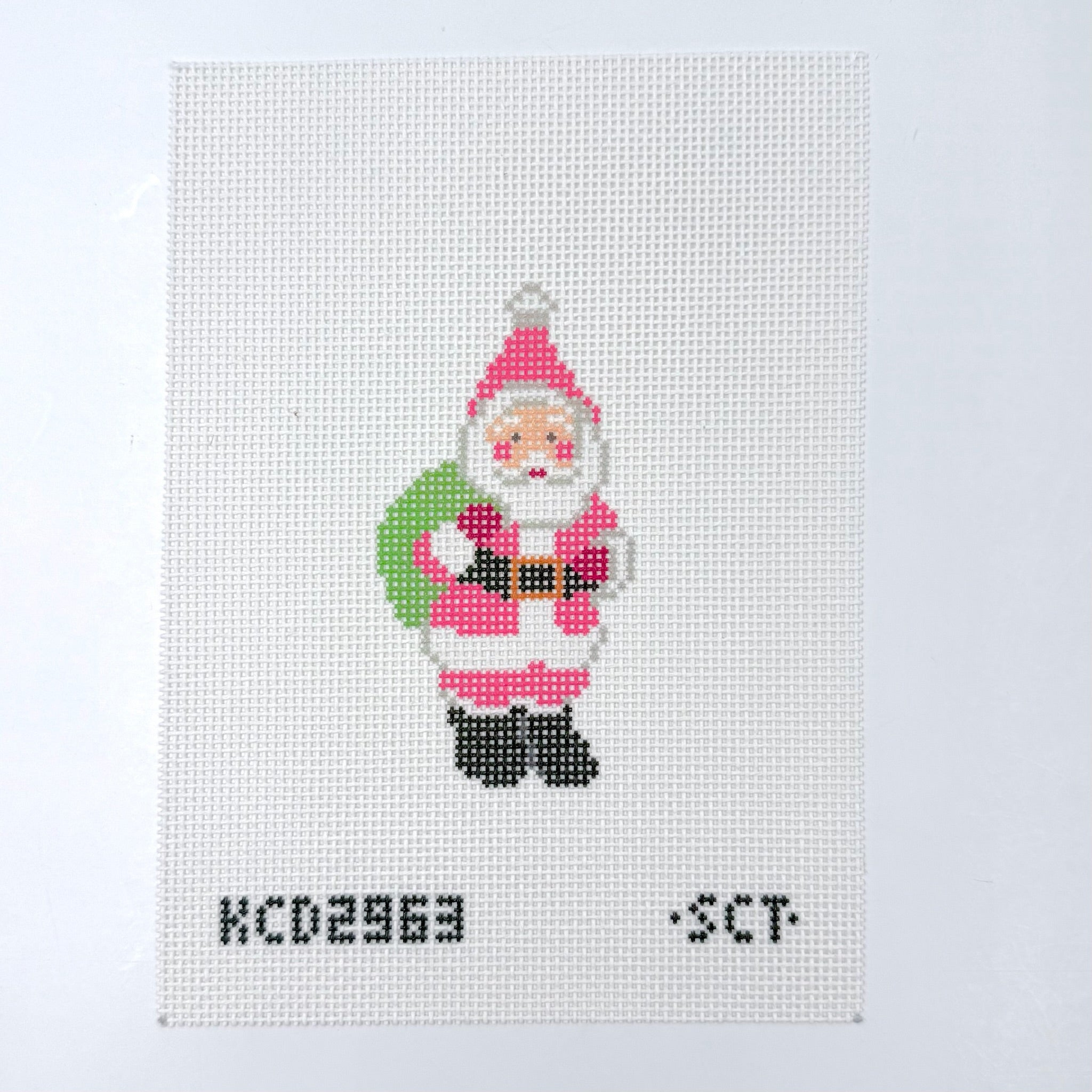 Pink Santa Needlepoint Canvas - KC Needlepoint