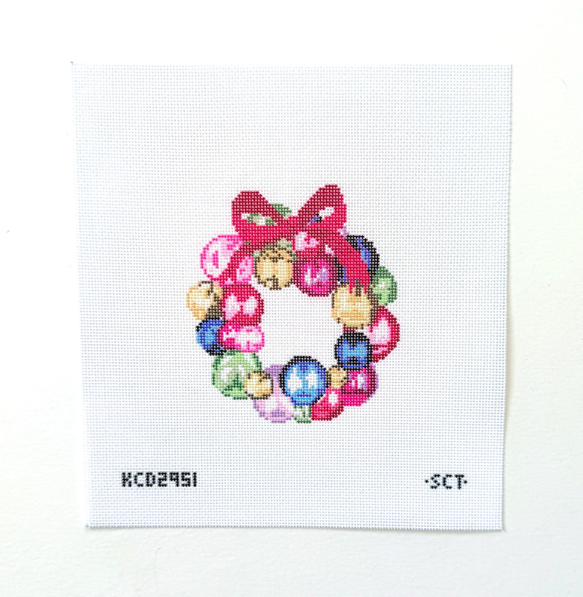 Mini Glass Ornament Wreath Needlepoint Canvas - KC Needlepoint