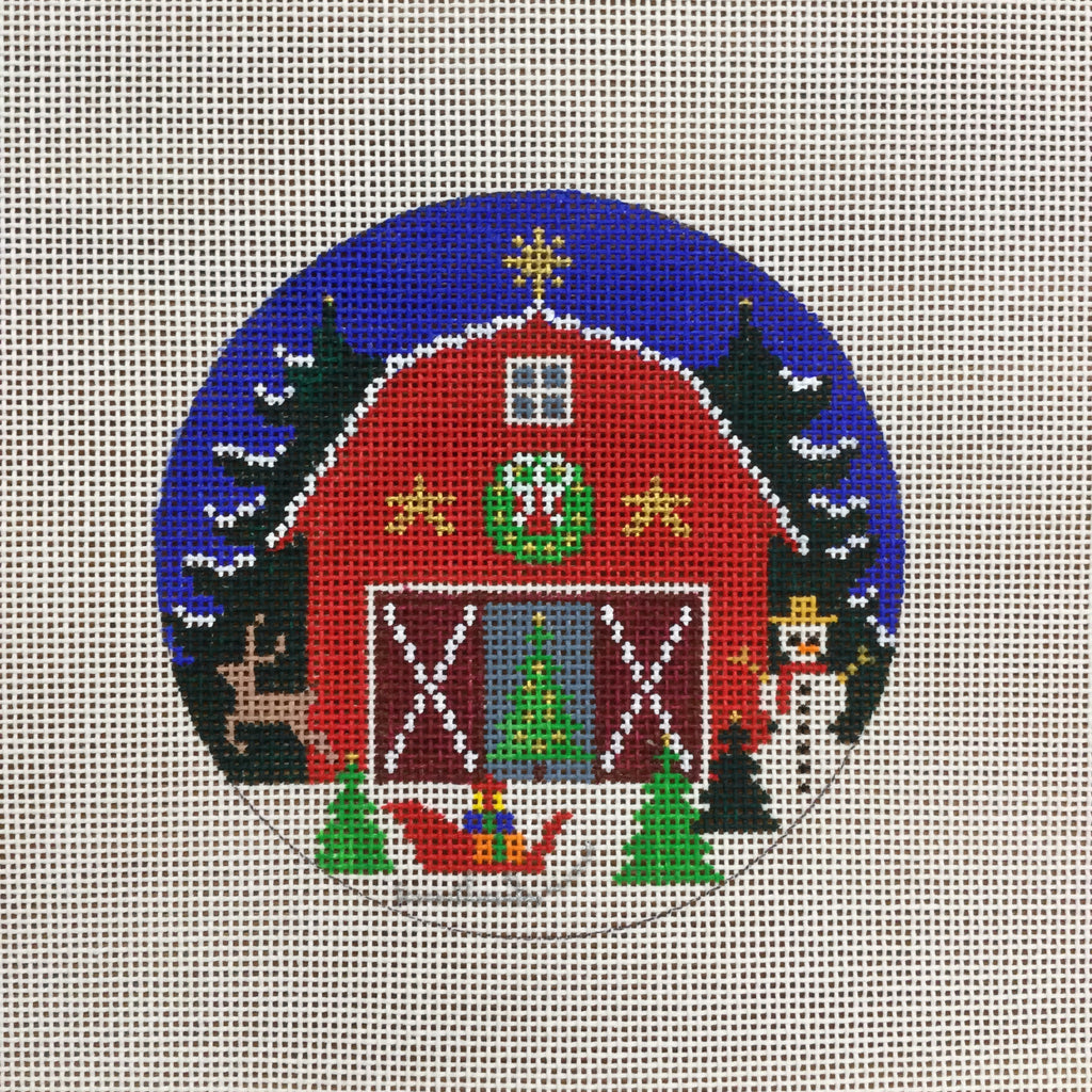 Christmas Barn Round Needlepoint Canvas - KC Needlepoint