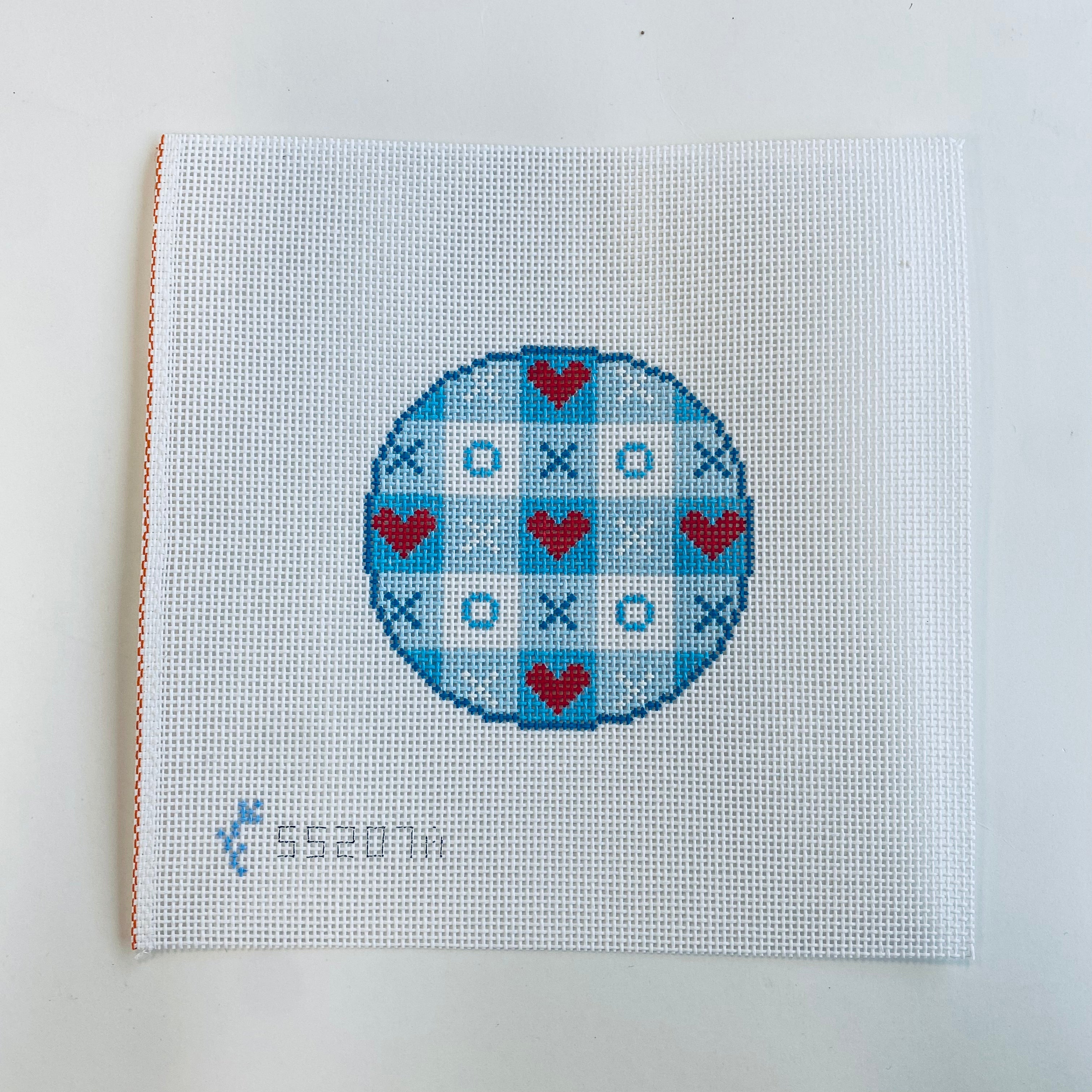 Valentine's Gingham Round Canvas - KC Needlepoint