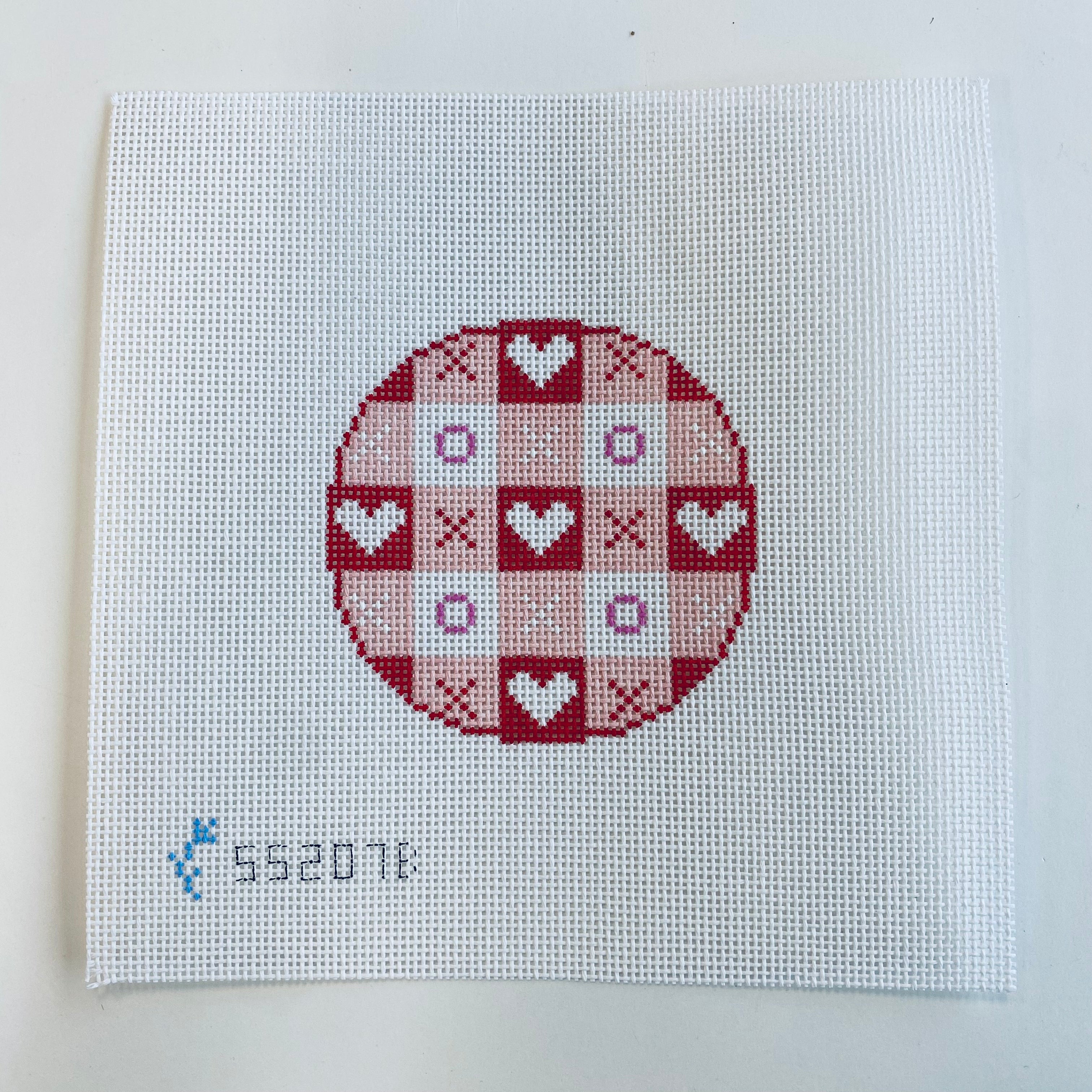 Valentine's Gingham Round Canvas - KC Needlepoint