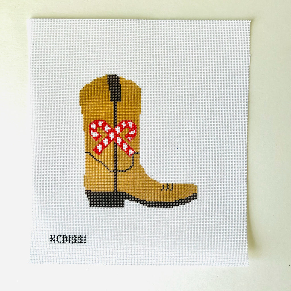 Candy Cane Cowboy Boot Canvas - KC Needlepoint