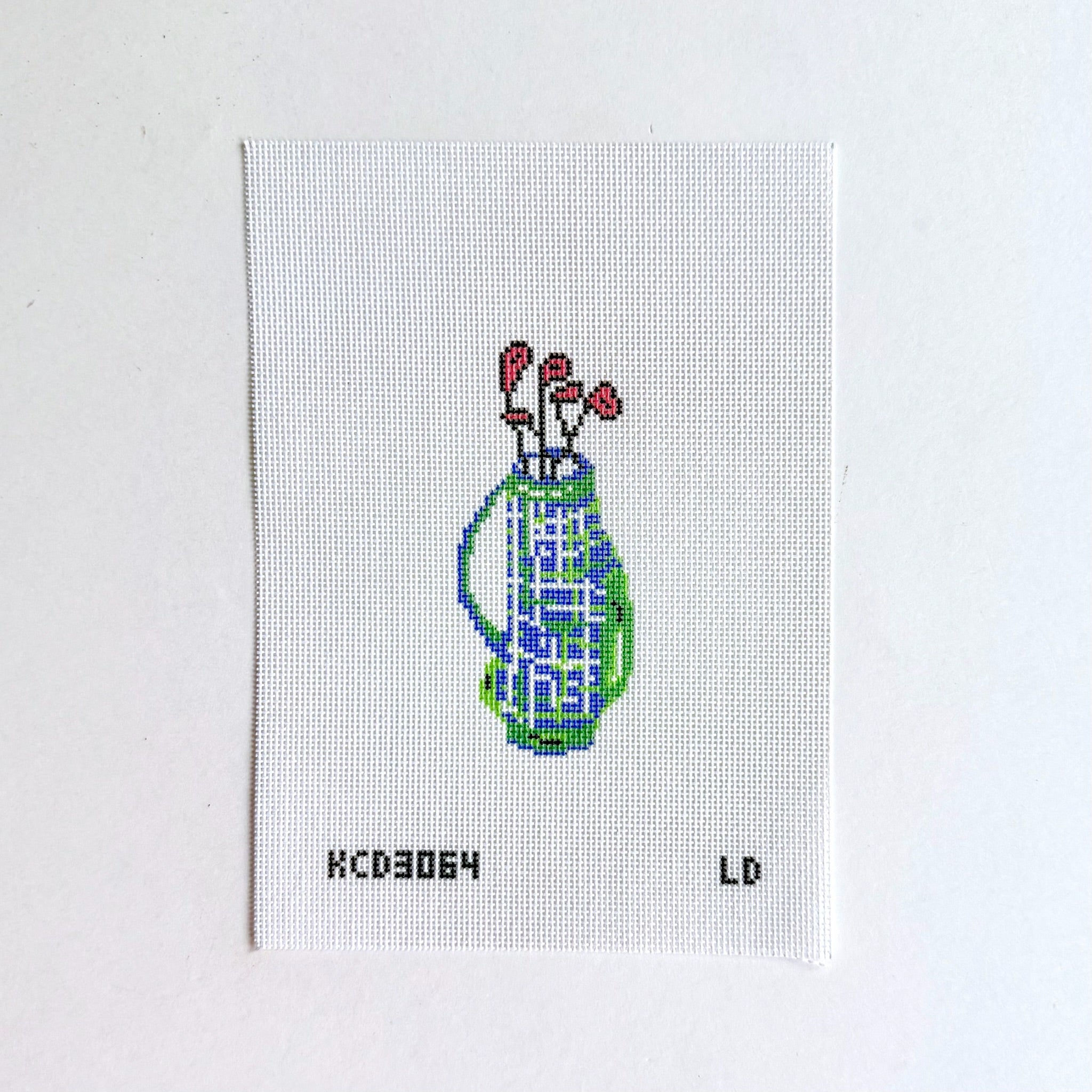 Blue Plaid Golf Club Ornament Canvas - KC Needlepoint