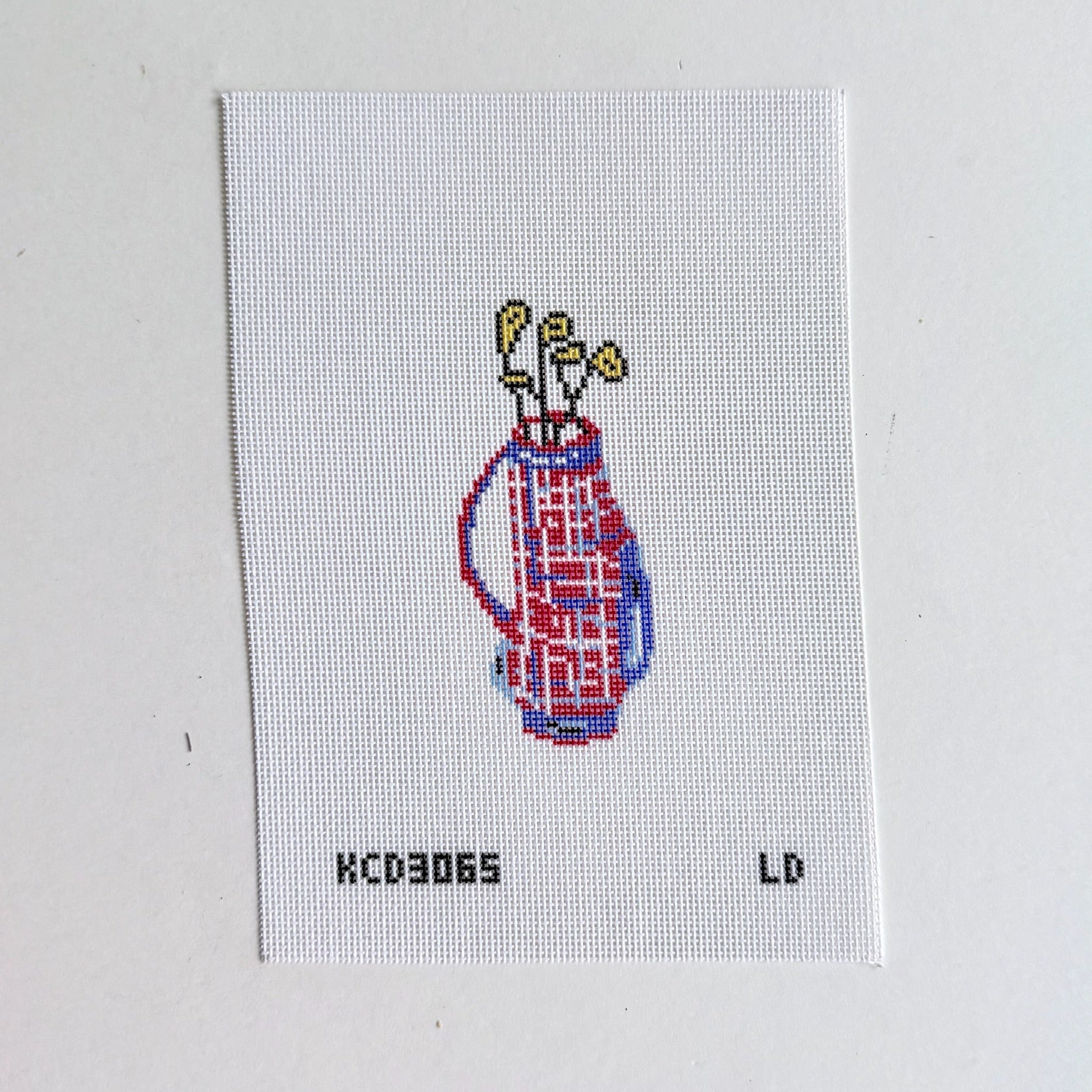 Red Plaid Golf Club Ornament Canvas - KC Needlepoint