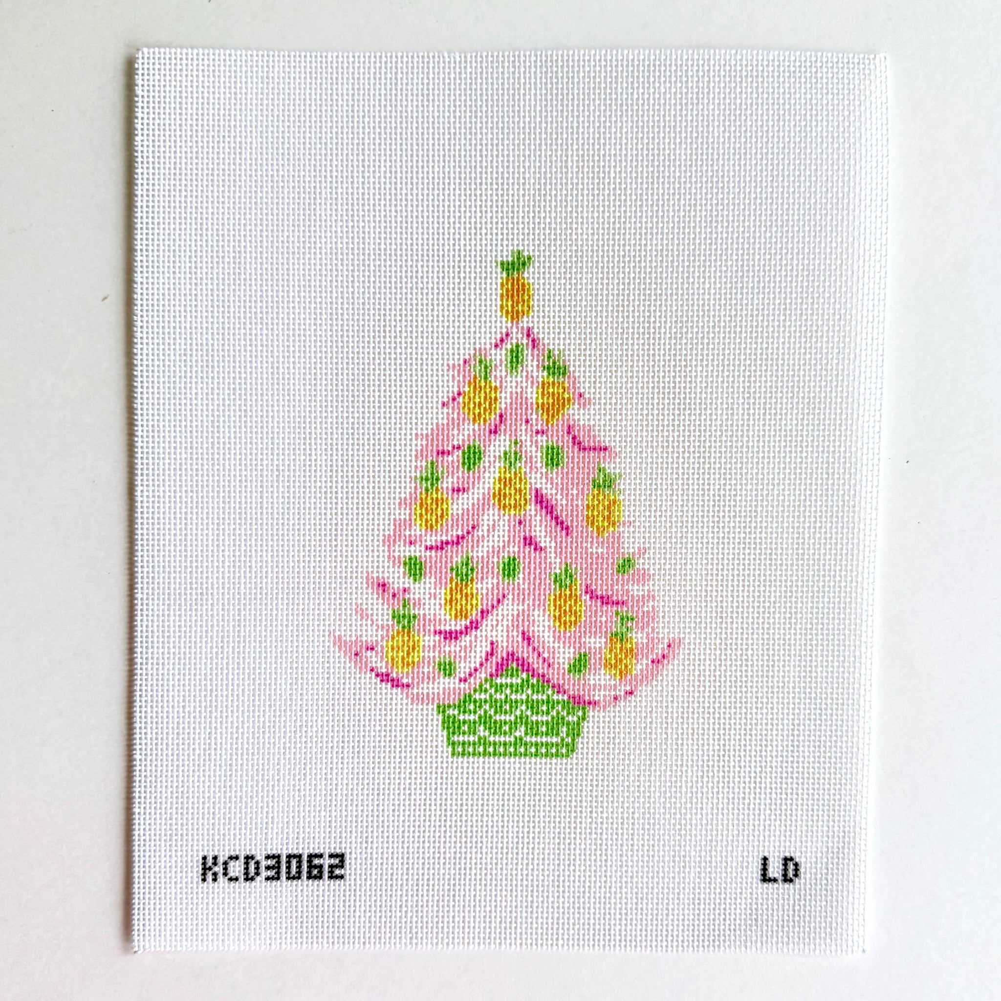 Pink Pineapple Tree Ornament Canvas - KC Needlepoint