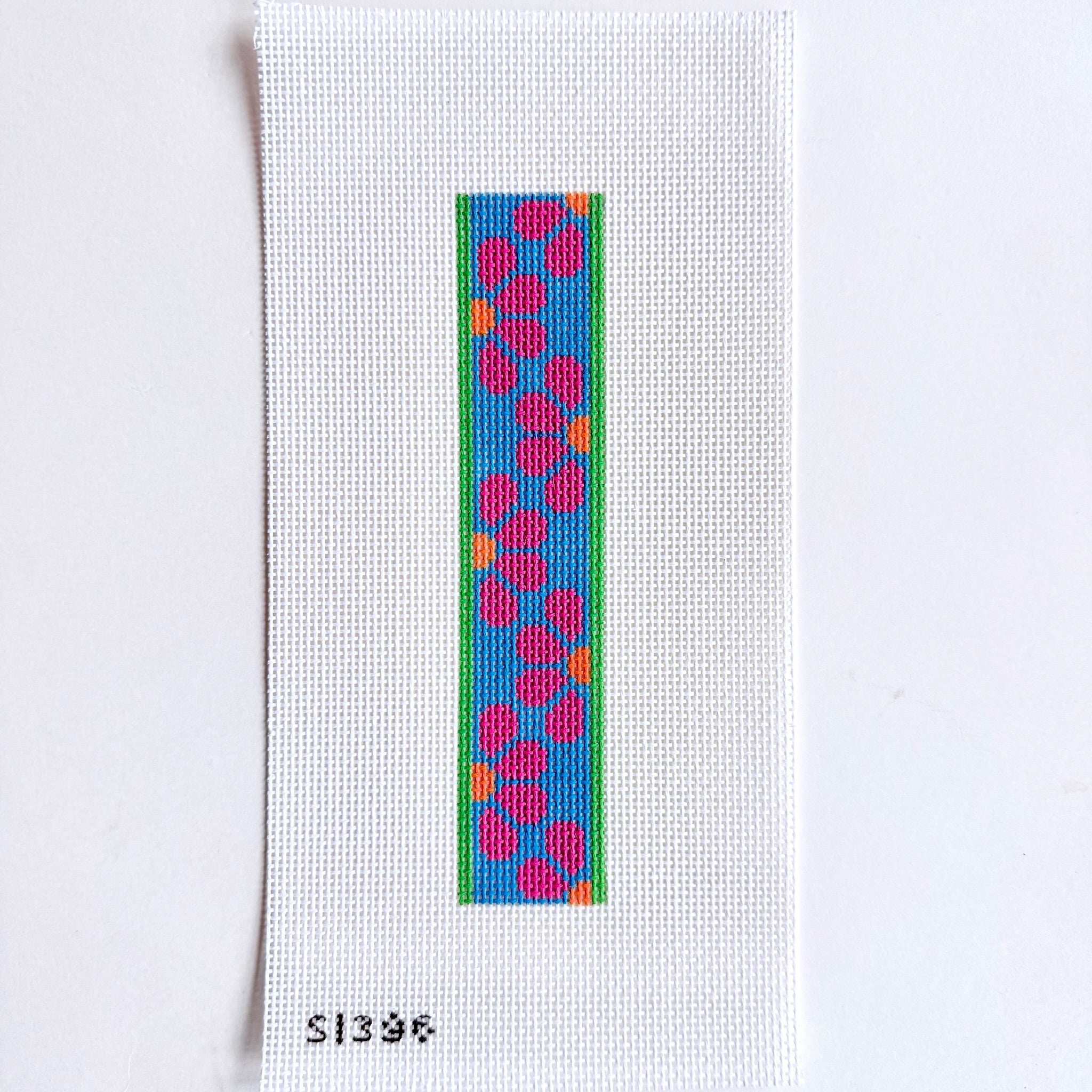 Pink Daises on Blue Key Fob/Bookmark Canvas - KC Needlepoint