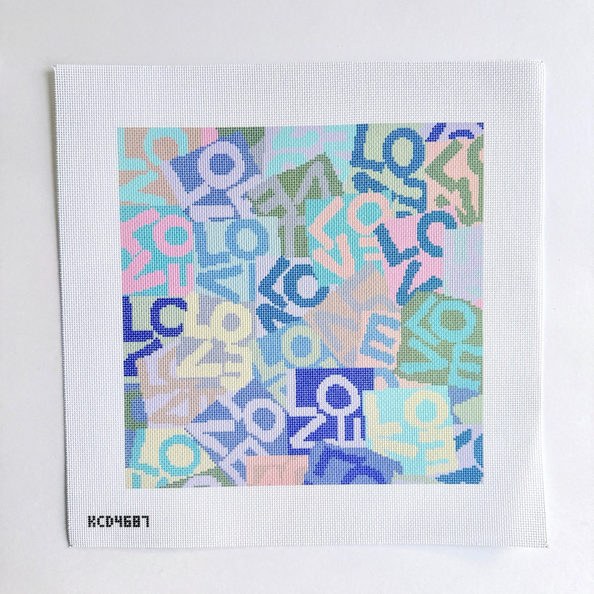 Blue Love Layer Pillow Canvas - KC Needlepoint
