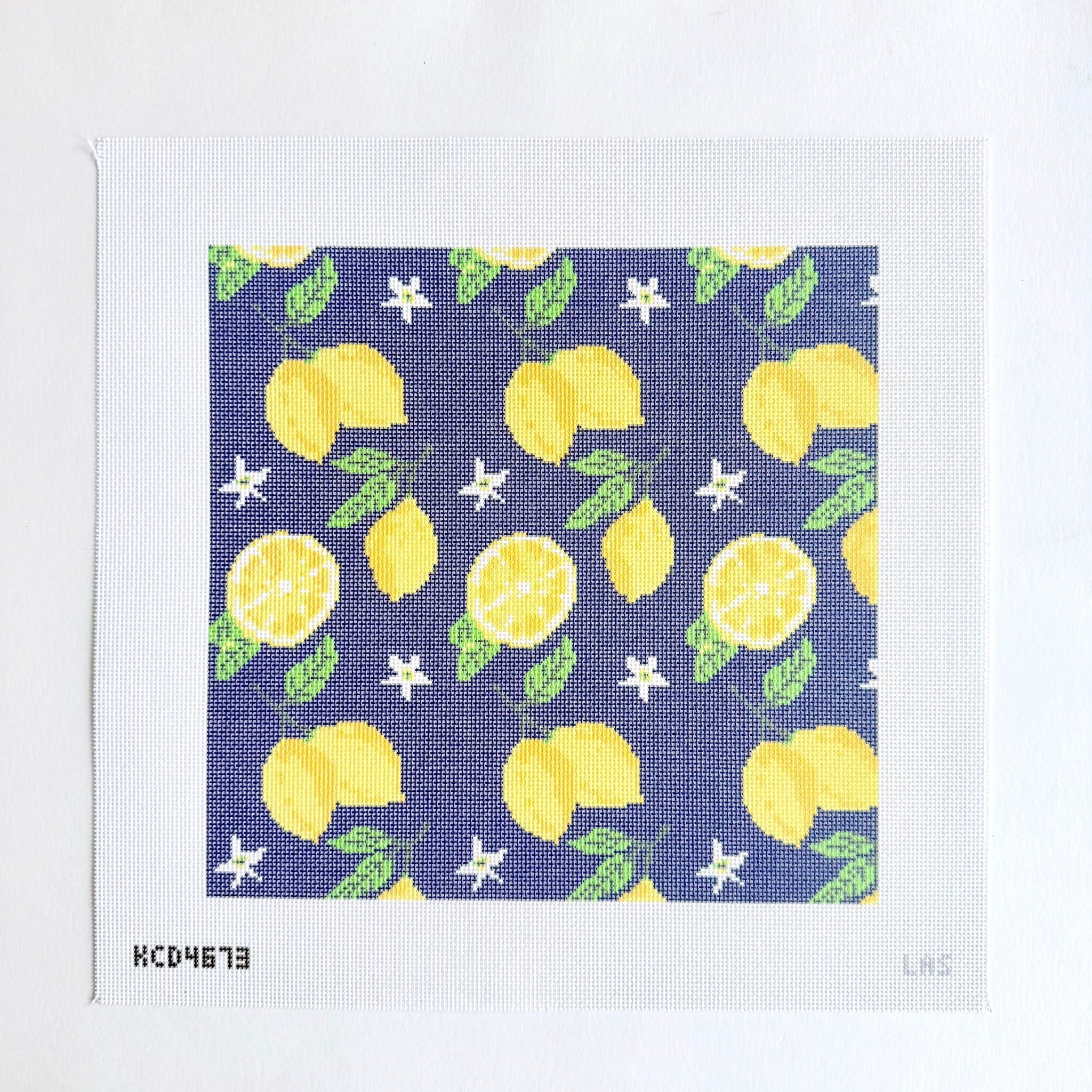Lemons on Navy Canvas - KC Needlepoint