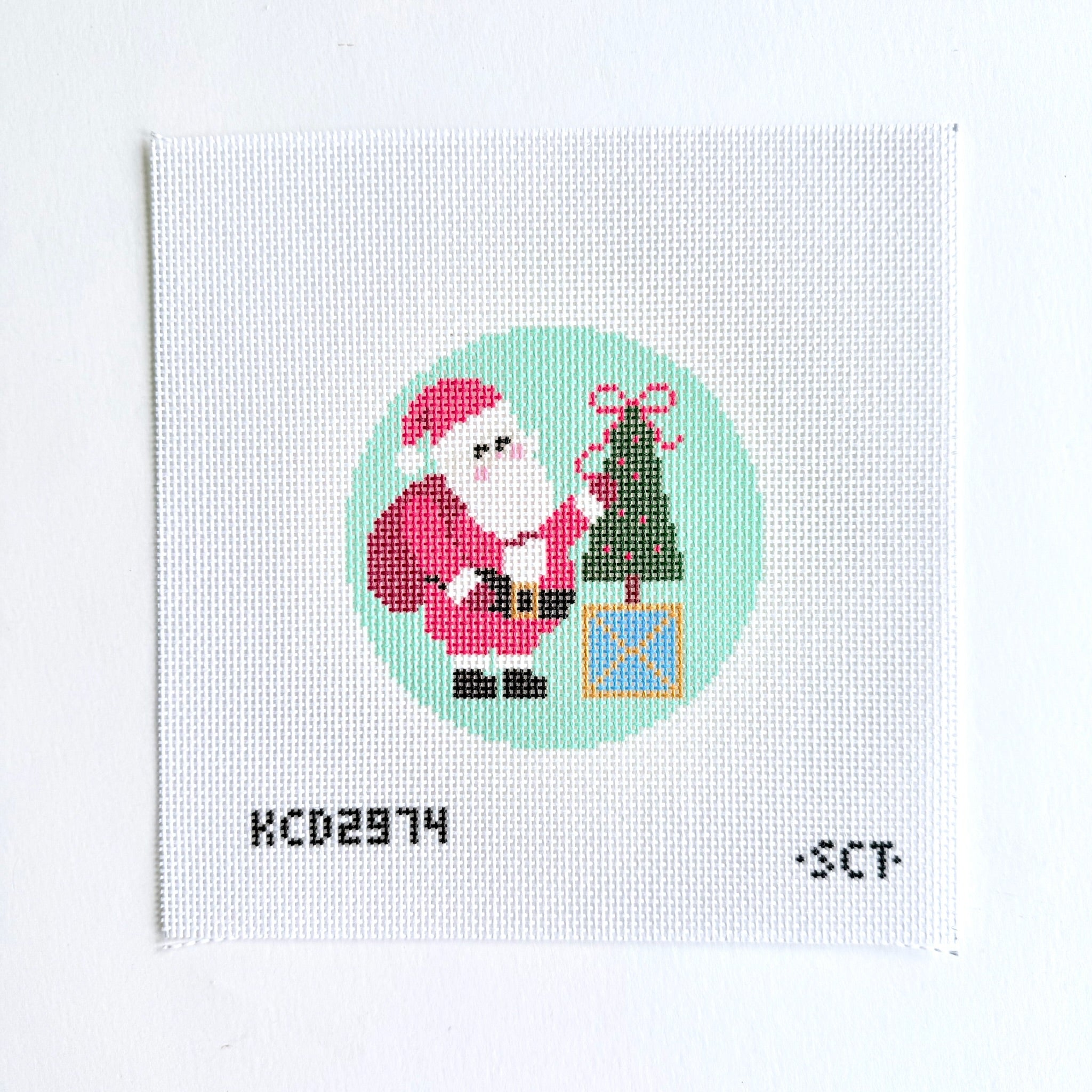 Santa with Topiary Canvas - KC Needlepoint