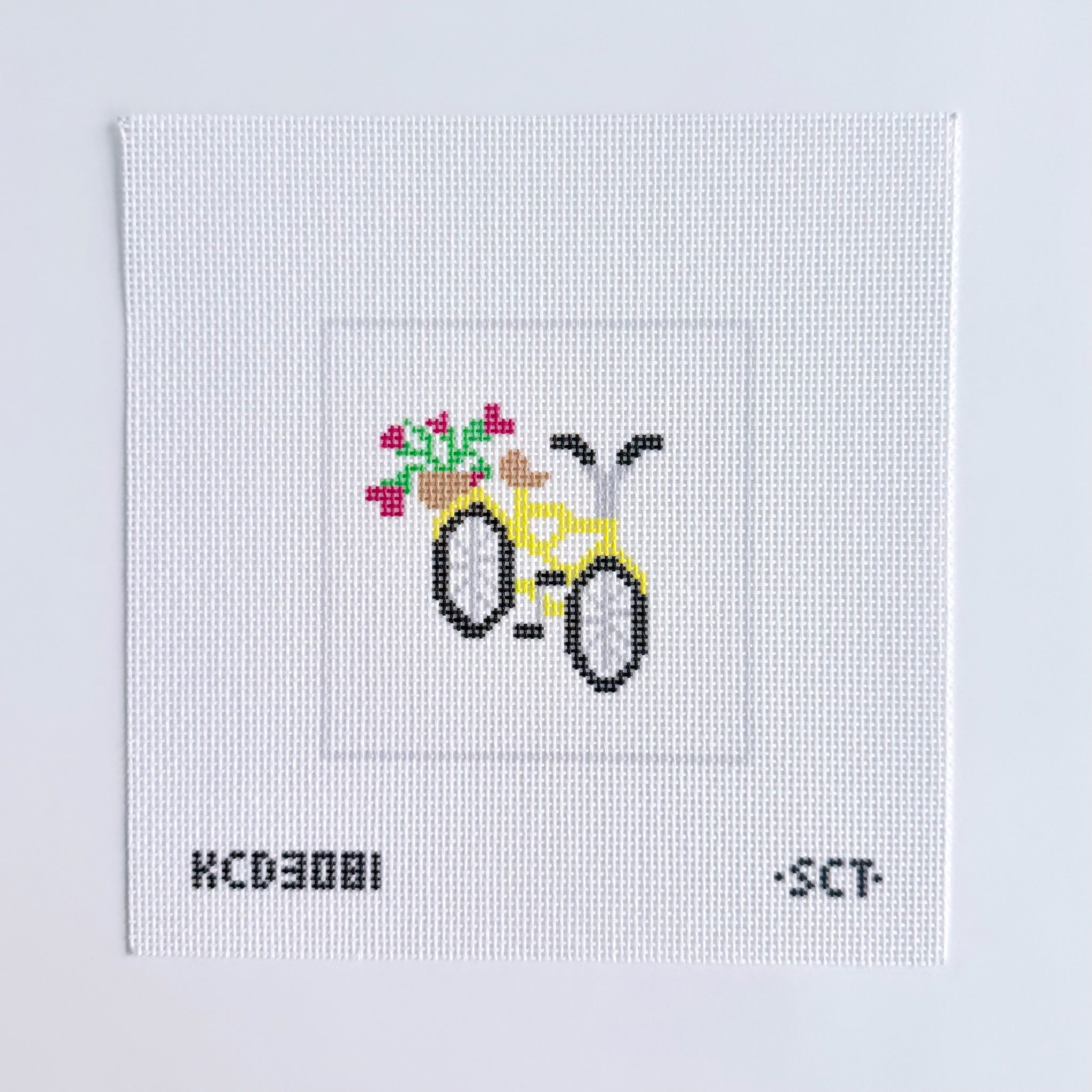 Yellow Bicycle Square Canvas - KC Needlepoint